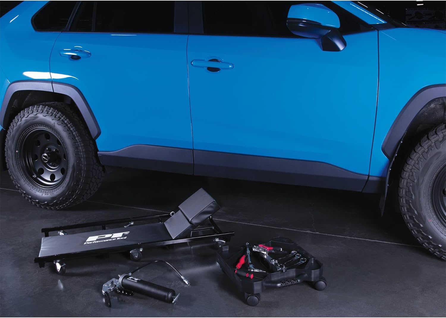 Performance Tool W85005 40 in. 6-Caster Rolling Shop Creeper | Automotive mechanics creeper with adjustable headrest. Heavy duty steel frame. Padded