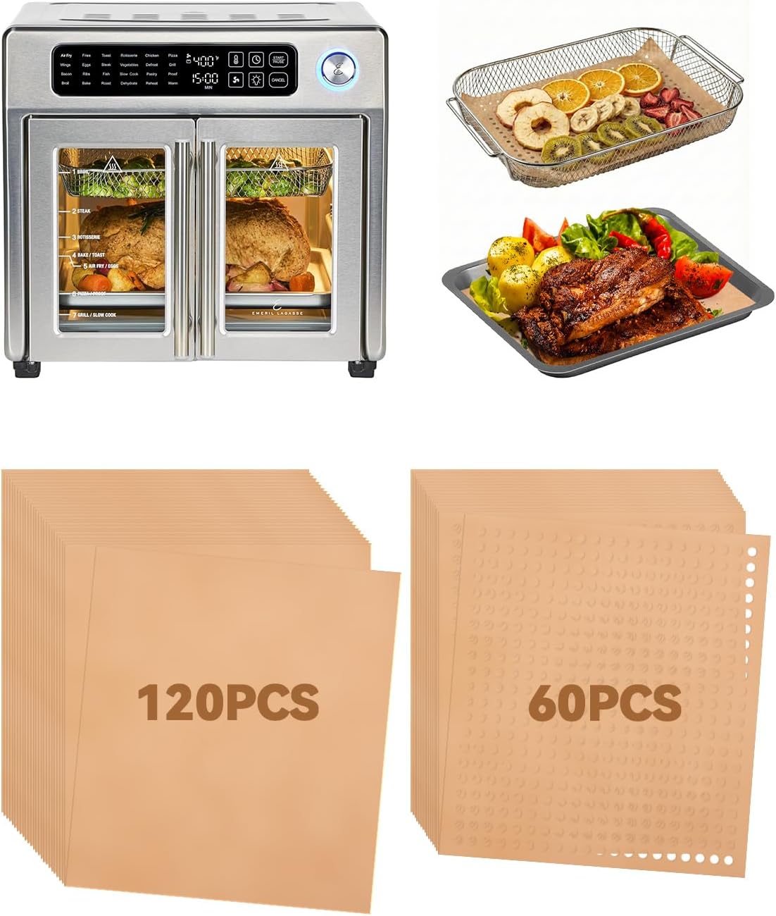 180PCS Air Fryer Parchment Paper Liners Compatible with Emeril Lagasse 26QT | Extra Large French Door Air Fryer Toaster Oven Combo
