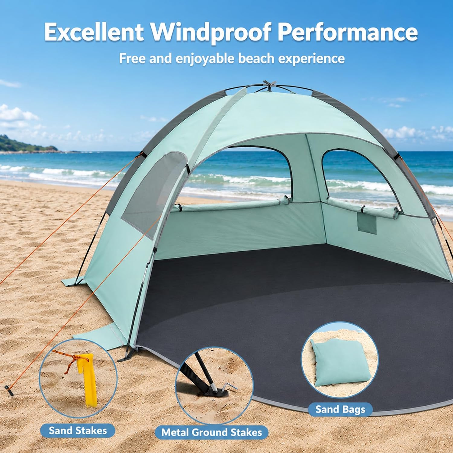 NXONE Beach Tent Sun Shelter, UPF 50+ UV Protection, Easy Setup