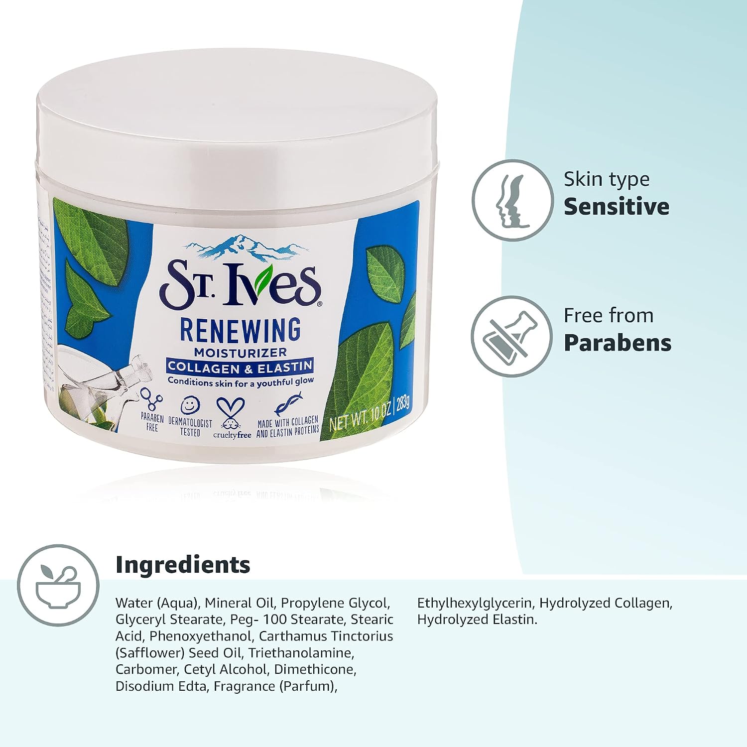 St. Ives Collagen Elastin Face Moisturizer for Dry Skin, Paraben free and Non Comedogenic, 10 oz