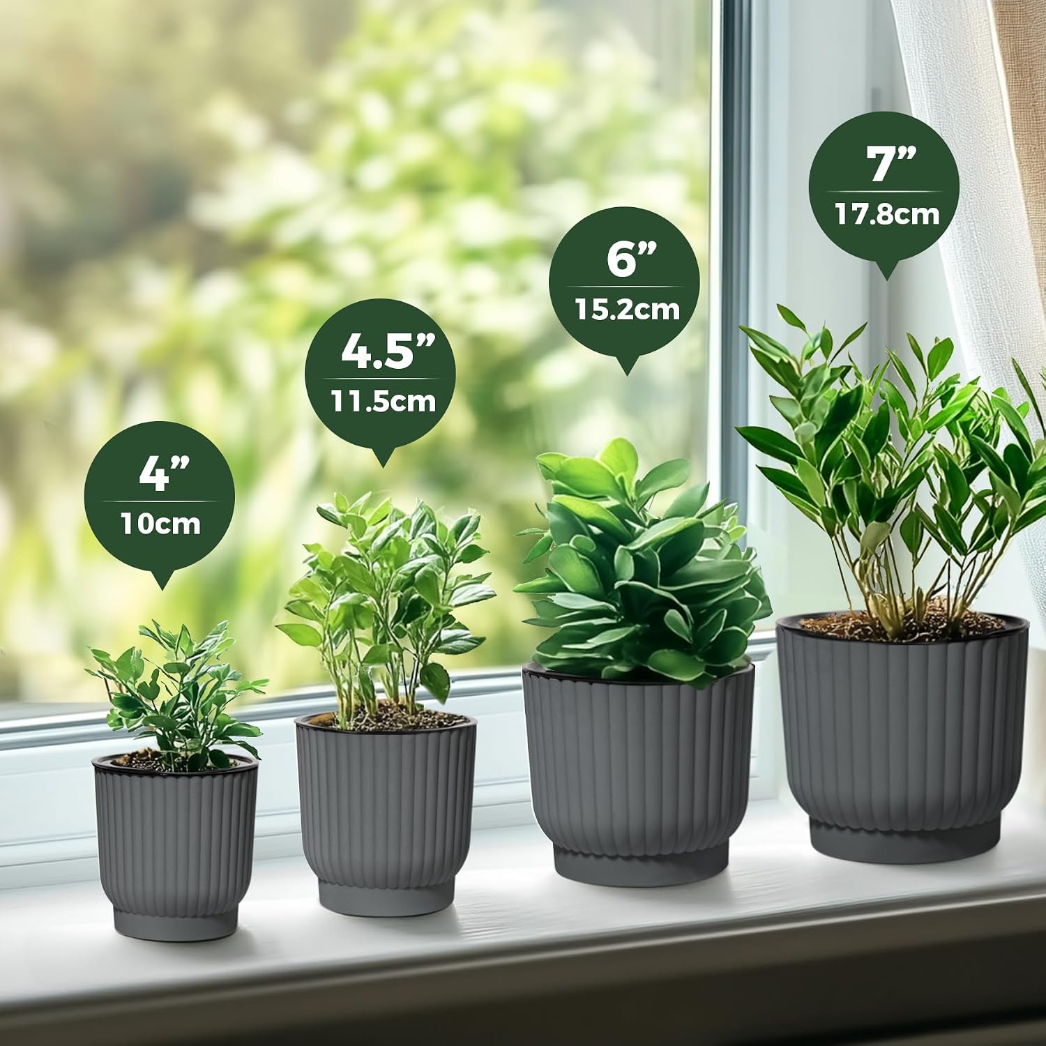 T4U Self Watering Pots for Indoor Plants, 4 Inch 6 Pack Planter White