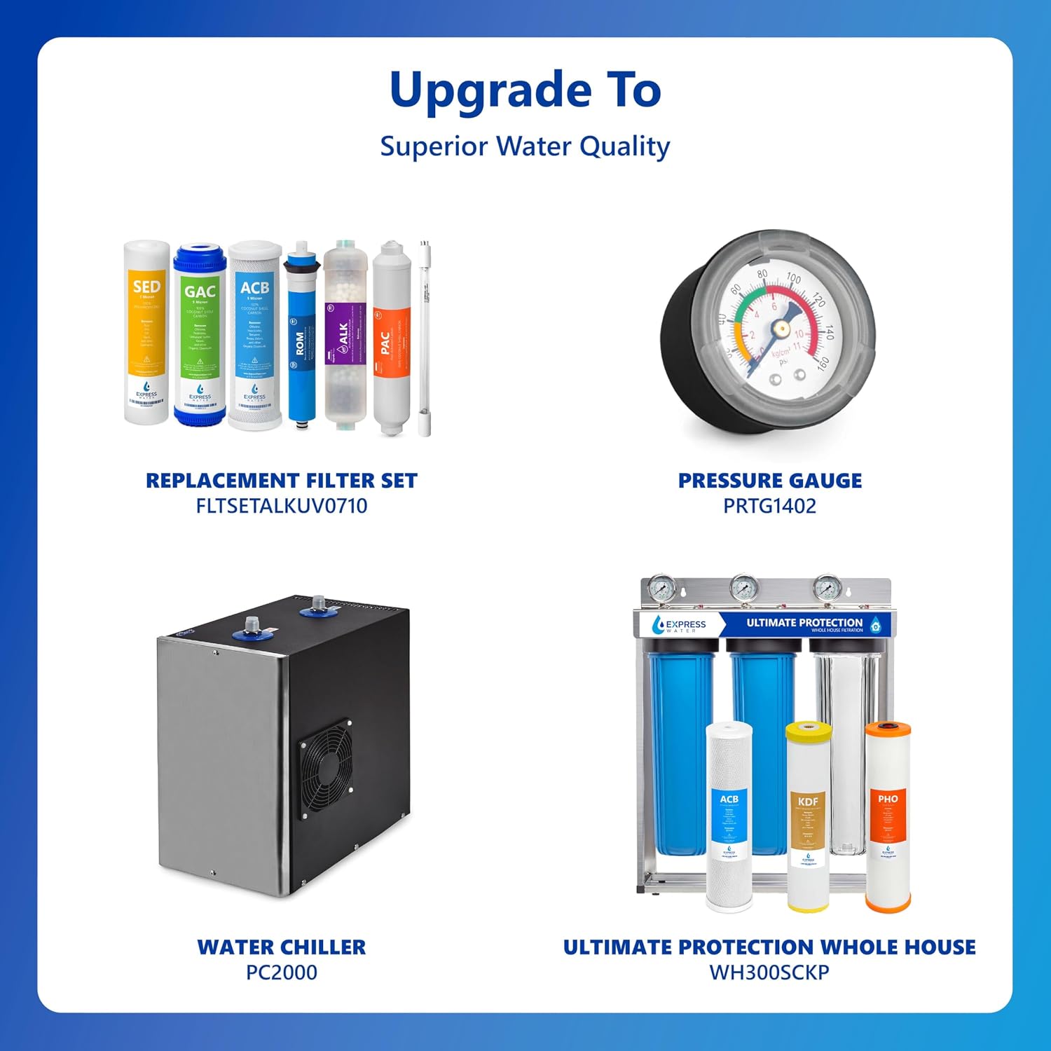 Express Water ROALK5D, 10-Stage Under Sink RO System, Alkaline, 50 GPD | NSF Certified 372, Deluxe Chrome Facuet, Reduces 99% of Impurities, BPA Free, Leak Detection
