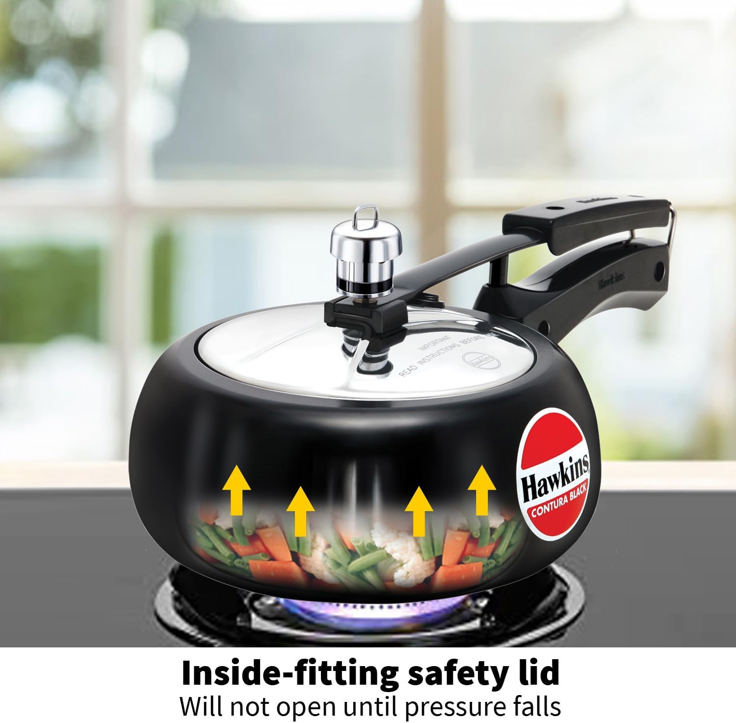 Hawkins 3.5 Litre Contura Black Pressure Cooker, Hard Anodised Inner Lid Cooker, Handi Cooker, Black (CB35)