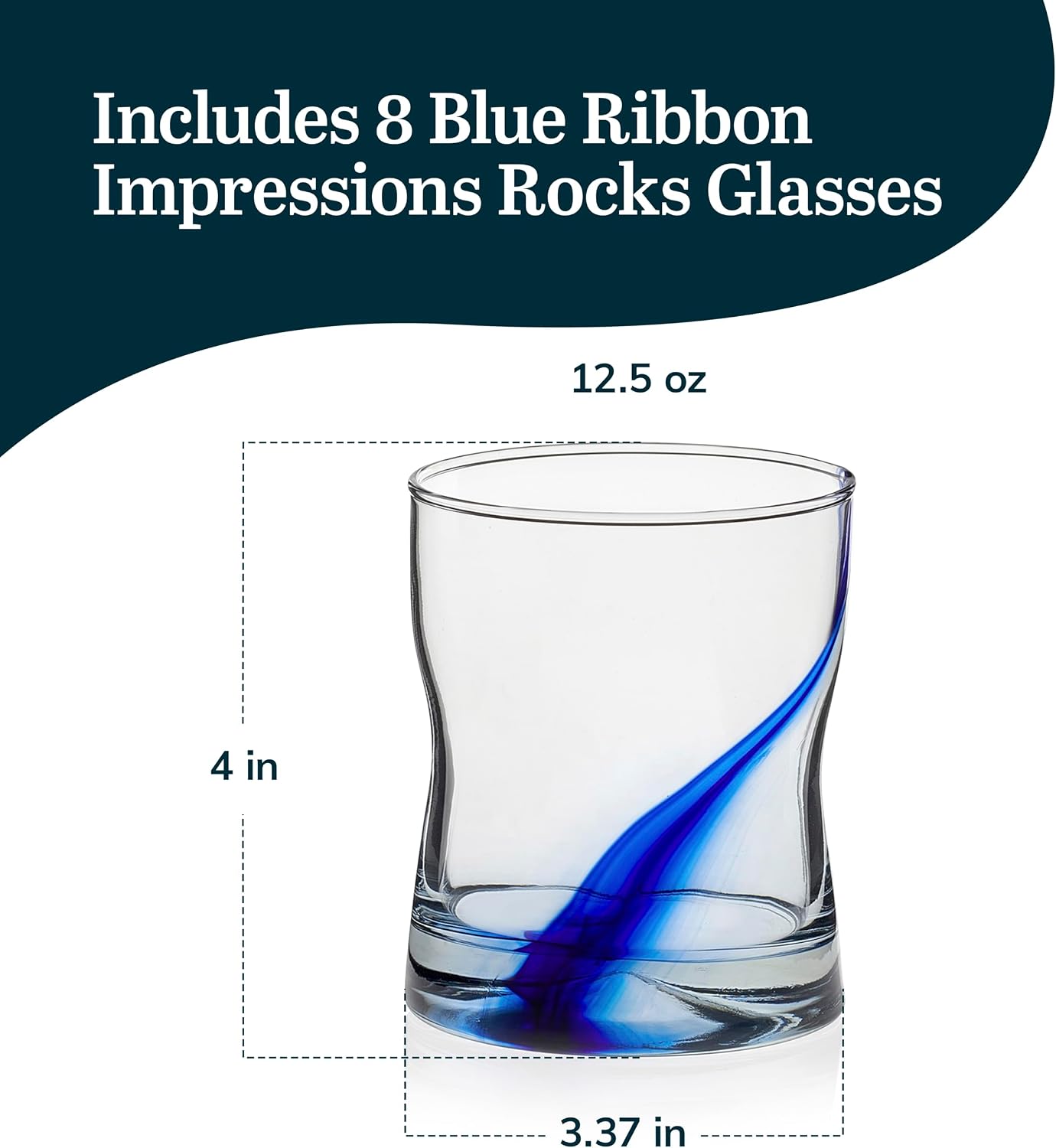 Libbey Blue Ribbon Rock Glasses Set, Artisan-Inspired Four-Dimple Shaped Glass Cups, Dishwasher Safe Whiskey Glasses Set of 8 for Dinners, Parties