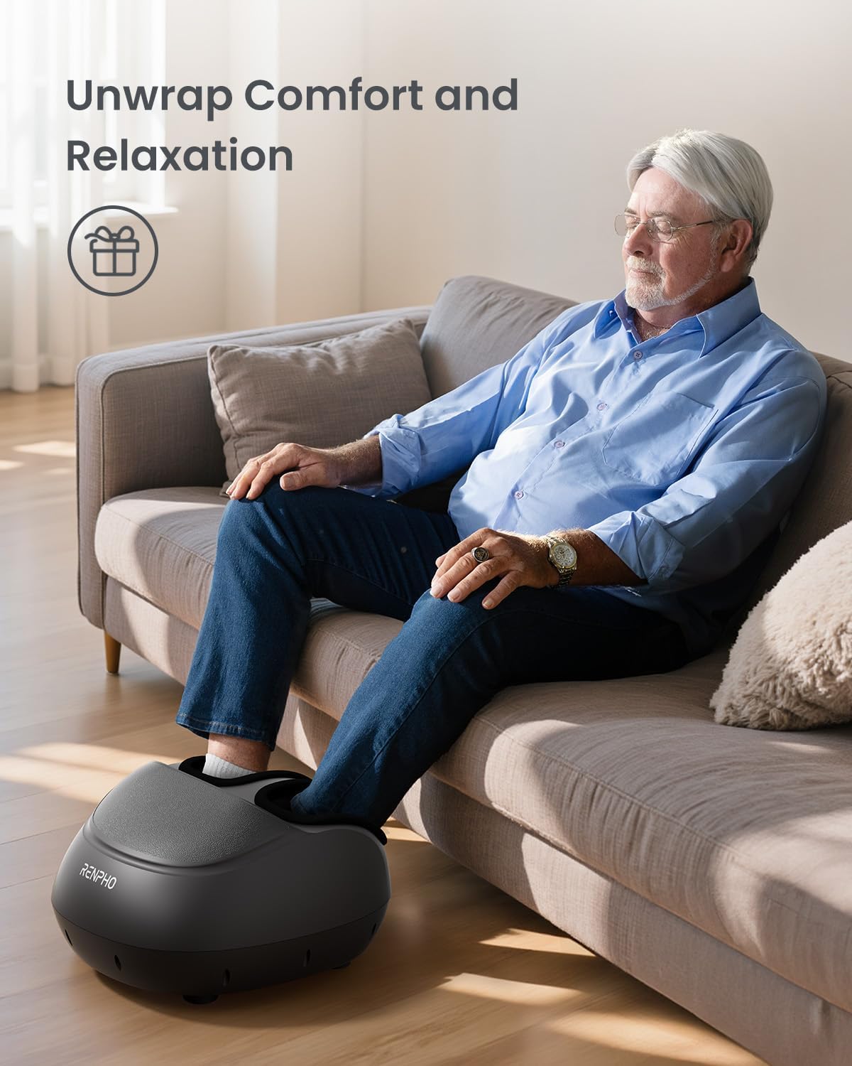 RENPHO Full Foot Massager with Heat, Deep Shiatsu for Plantar Fasciitis | FSA Eligible HSA, 3 Compression & Kneading Levels, Corded Electric