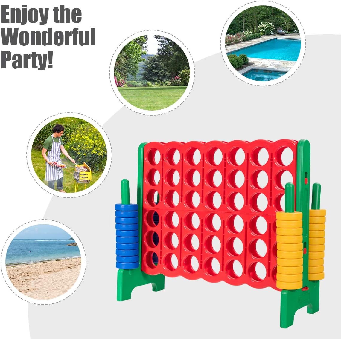 Costzon Giant 4-in-A-Row, Jumbo 4-to-Score Giant Game Set for Kids & Adults, Indoor Outdoor Yard Connect Game