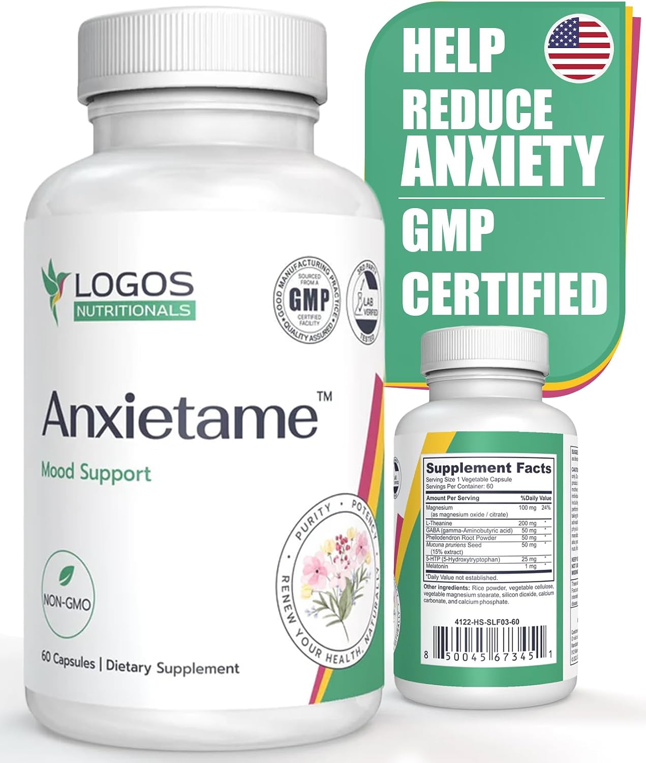 Anxietame - 60 Count, L-Theanine Supplement to Support Depression and Stress, Natural Mood Support and Sleep Aid Supplement