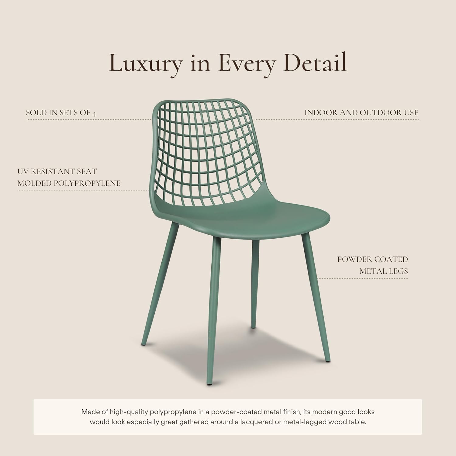 Poly & BARK Isla Modern Kitchen Chairs Set of 4 - Plastic Dining Chair with Metal Legs - Quick Assembly Simple Cafe Chairs Plastic for Indoor or