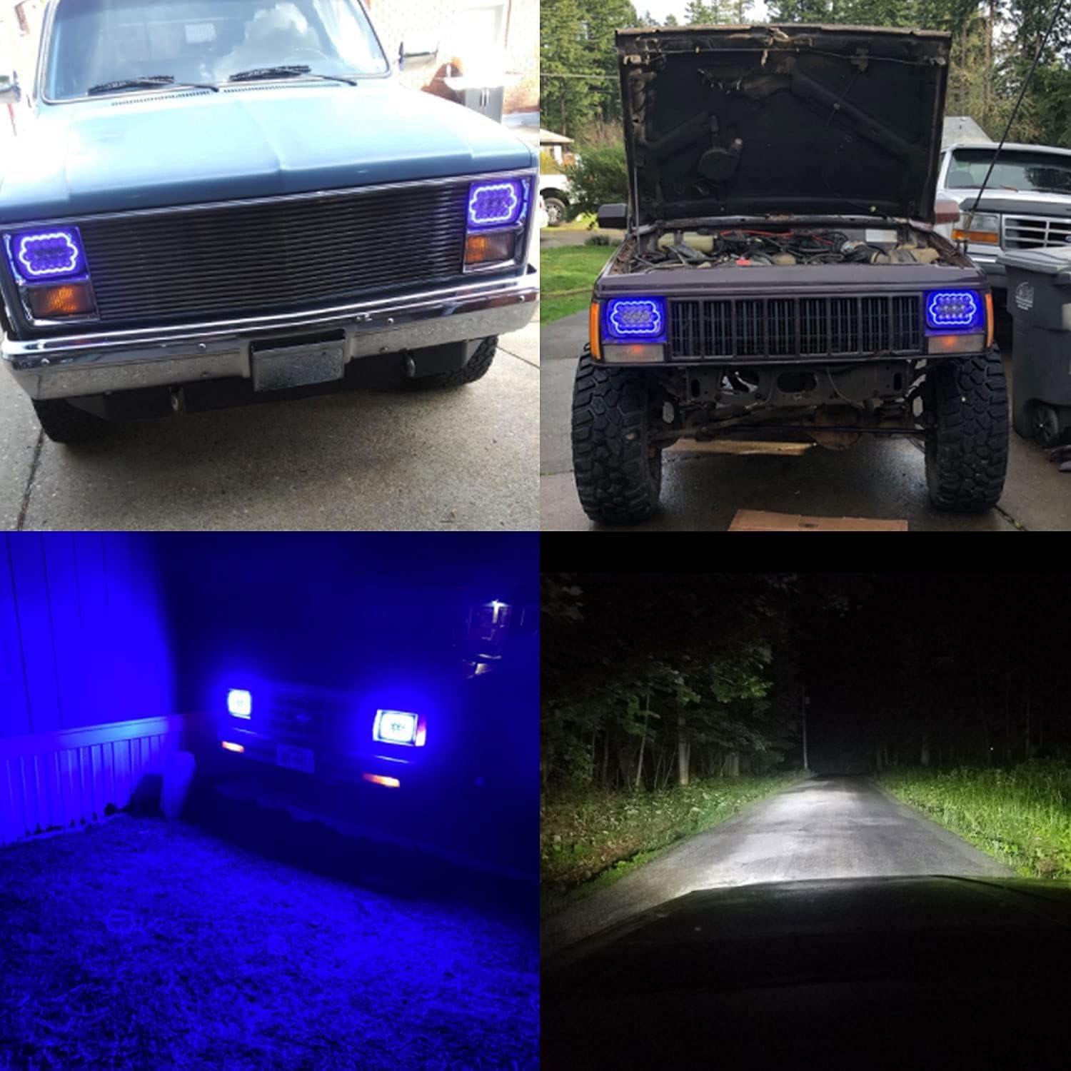 ROLINGER 2PCS Plug&Play Sealed Beam LED Light 7x6 5x7 with Blue Halo Ring | H6054 Auto Lights Off Road Compatible with Wrangler YJ XJ Cherokee E250