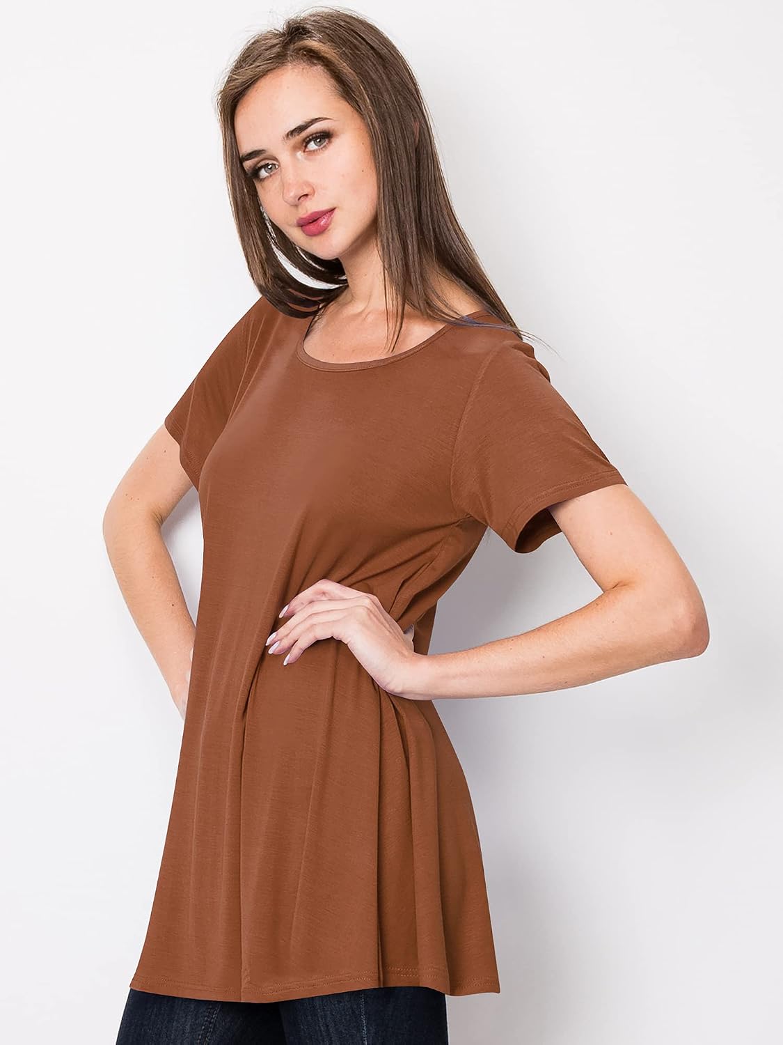 Lock and Love Women Solid Short Sleeve/Sleeveless Tunic for Leggings Swing Tunic Flare Tank Tops S-5XL Plus Size Made in USA