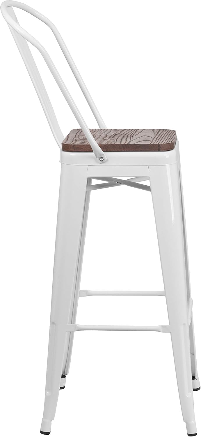 Flash Furniture 30 in Metal Barstool with Back, Blue | Commercial Grade, Removable Back, Indoor/Outdoor Use