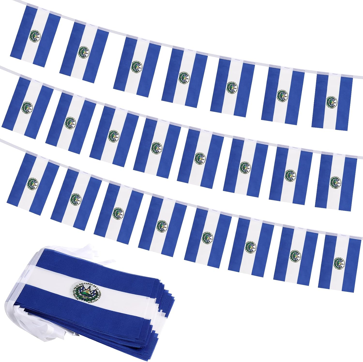 Nicaragua Flag Banner, Small Mini Nicaraguan Flags Patriotic Decoration for Party, Classroom, Sports Events, 33 Feet 30 Flags