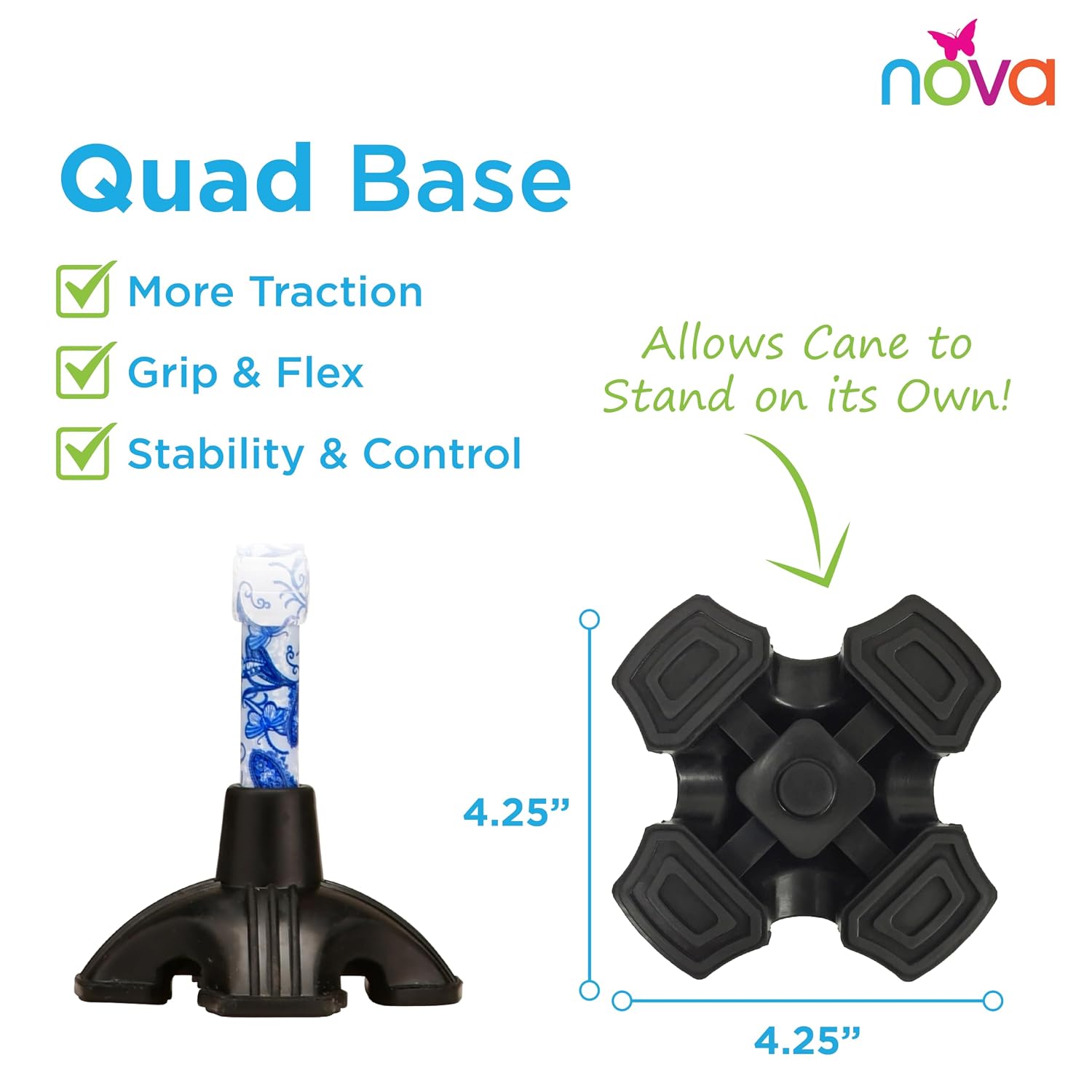 Nova Joy Designer Offset Quad Cane for Seniors - Unisex Adjustable Lightweight Walking Aid with Foam Handle, Wrist Strap and Anti-Rattle Lock - Essential Mobility Support - Maui Flowers