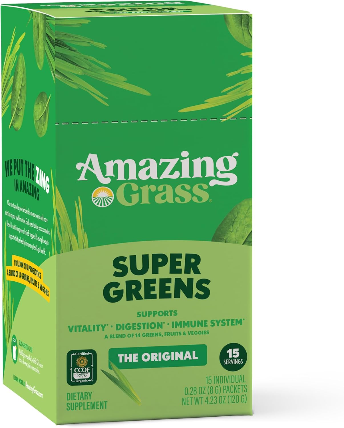 Amazing Grass Super Greens Powder Original, 60 Servings, 16.9 oz | Organic Greens Superfood Powder with Spirulina, Beet Root, Probiotics & Digestive Enzymes to Support Digestion
