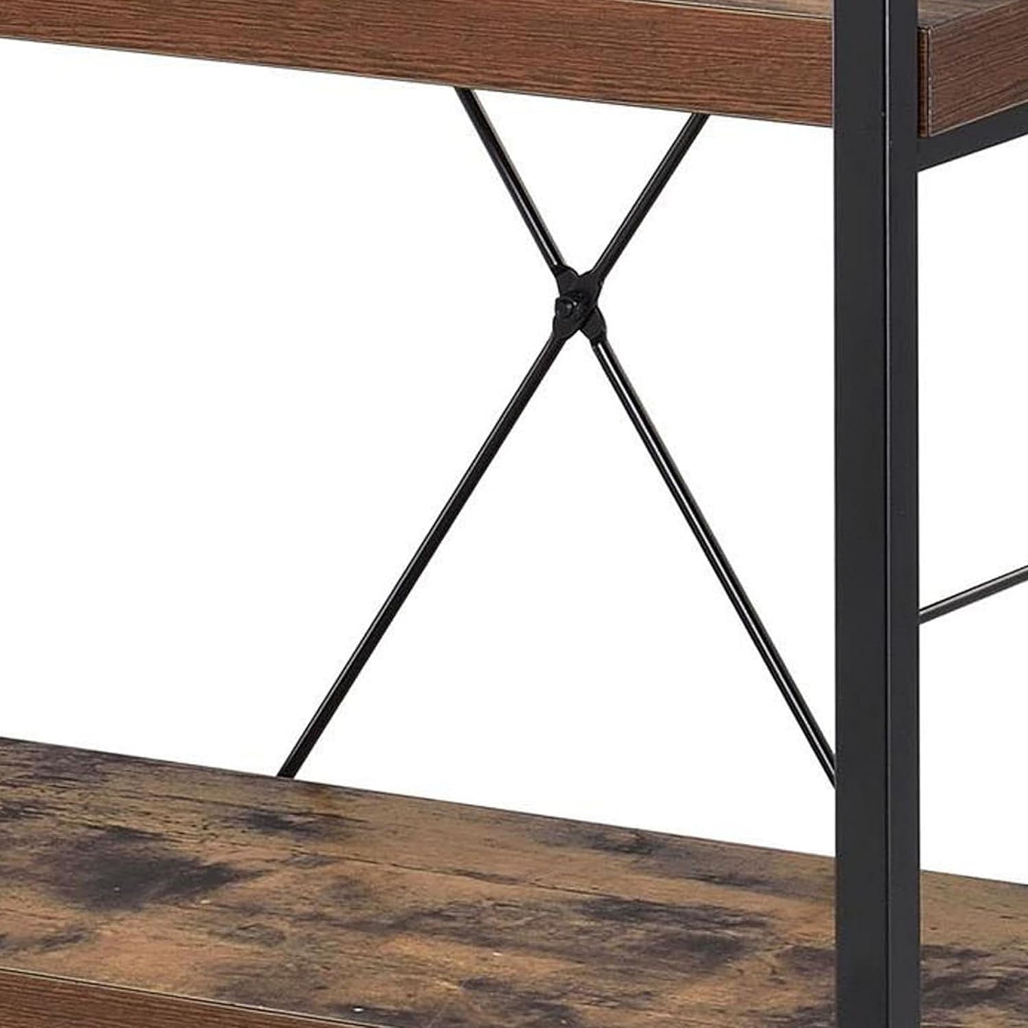 Benjara Four Tiered Metal Framed Wooden Bookshelf, Brown and Black