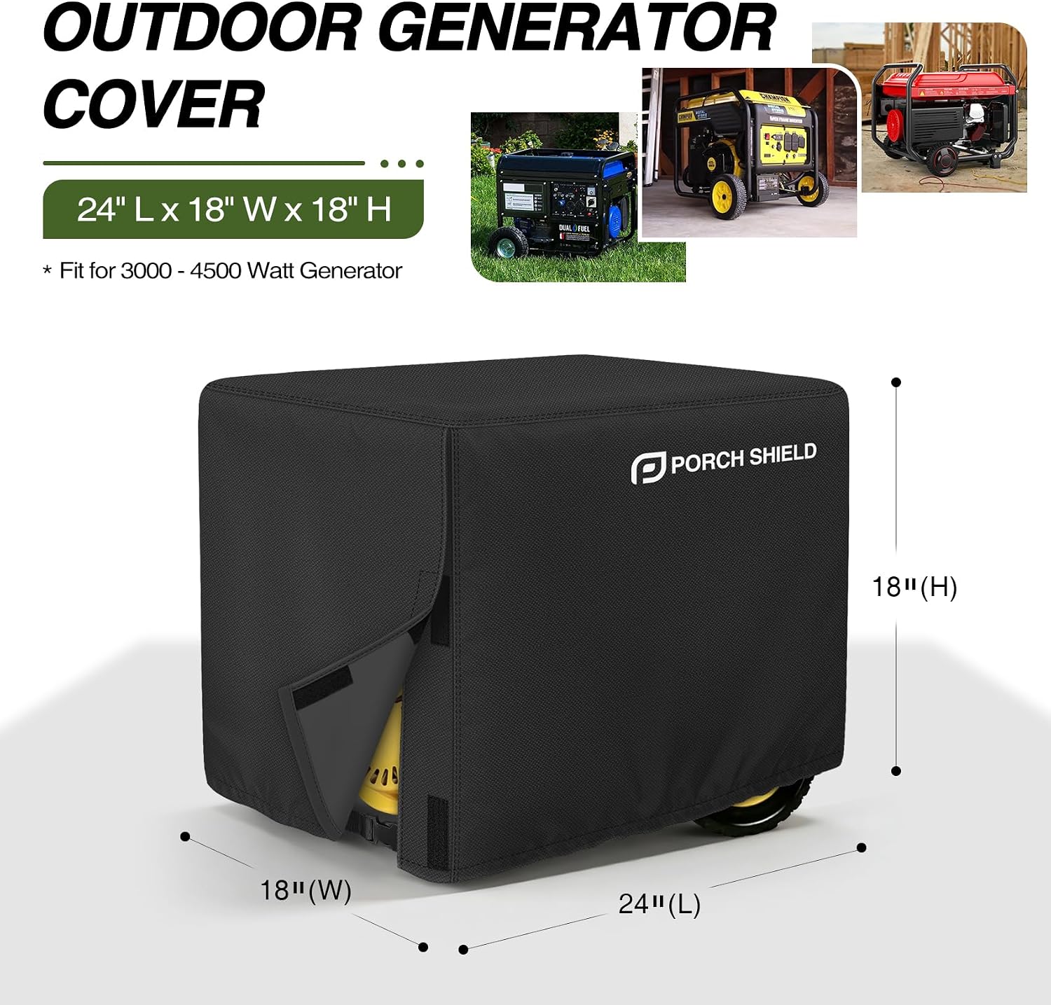 Porch Shield Waterproof Universal Generator Cover 32 x 24 x 24 inch - for Most Generators 5000-10000 Watt, Black