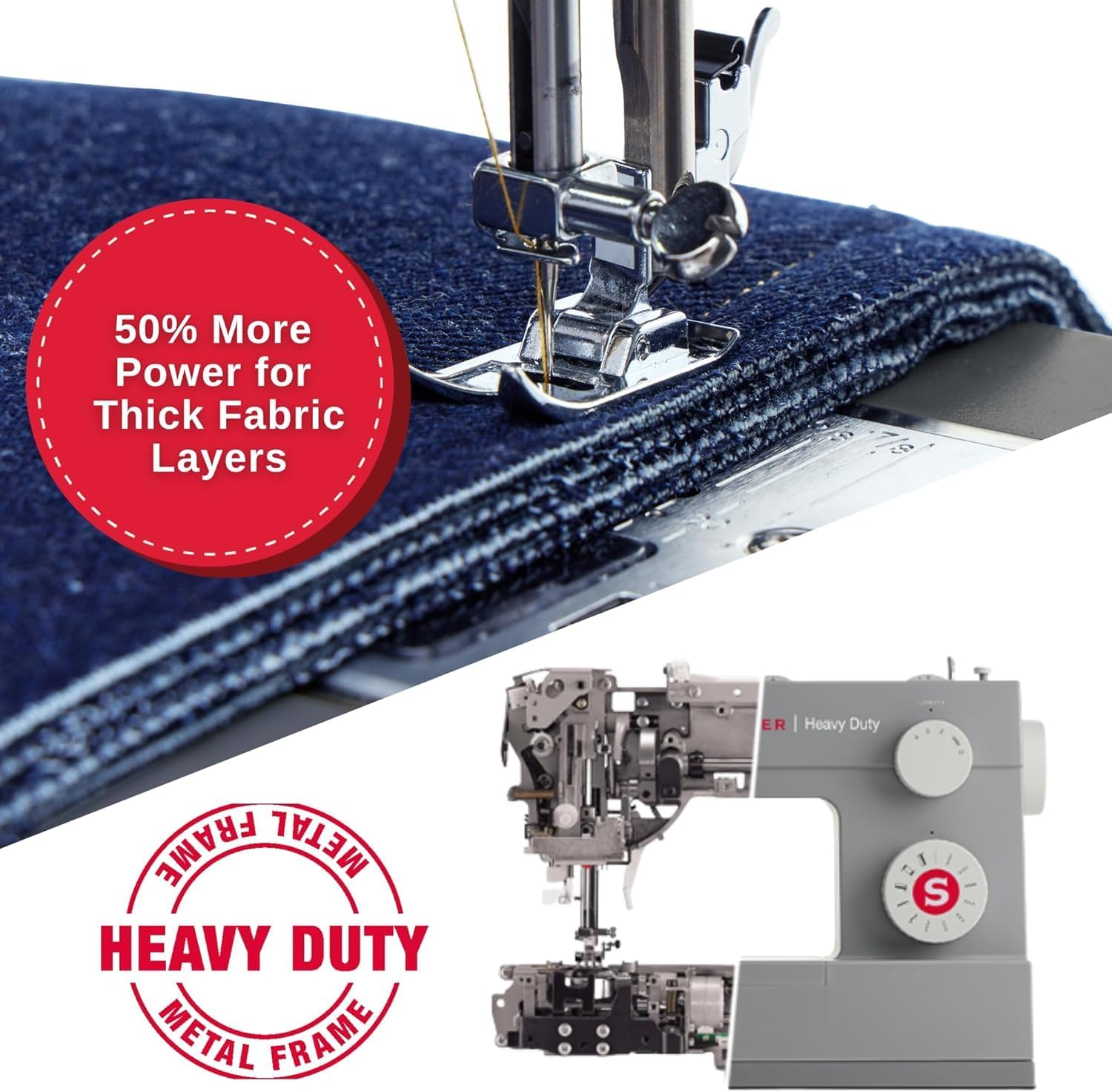SINGER® Heavy Duty 4452 (Grey) High Speed Sewing Machine + Accessories | 32 Built-In Stitches Deliver 110 Stitch Applications | 50% More Power for Thick Fabrics, 1100 Stitches/Min, 1-Step Buttonhole | Accessories, 32 Built-In Stitches Deliver 110 Stitch…