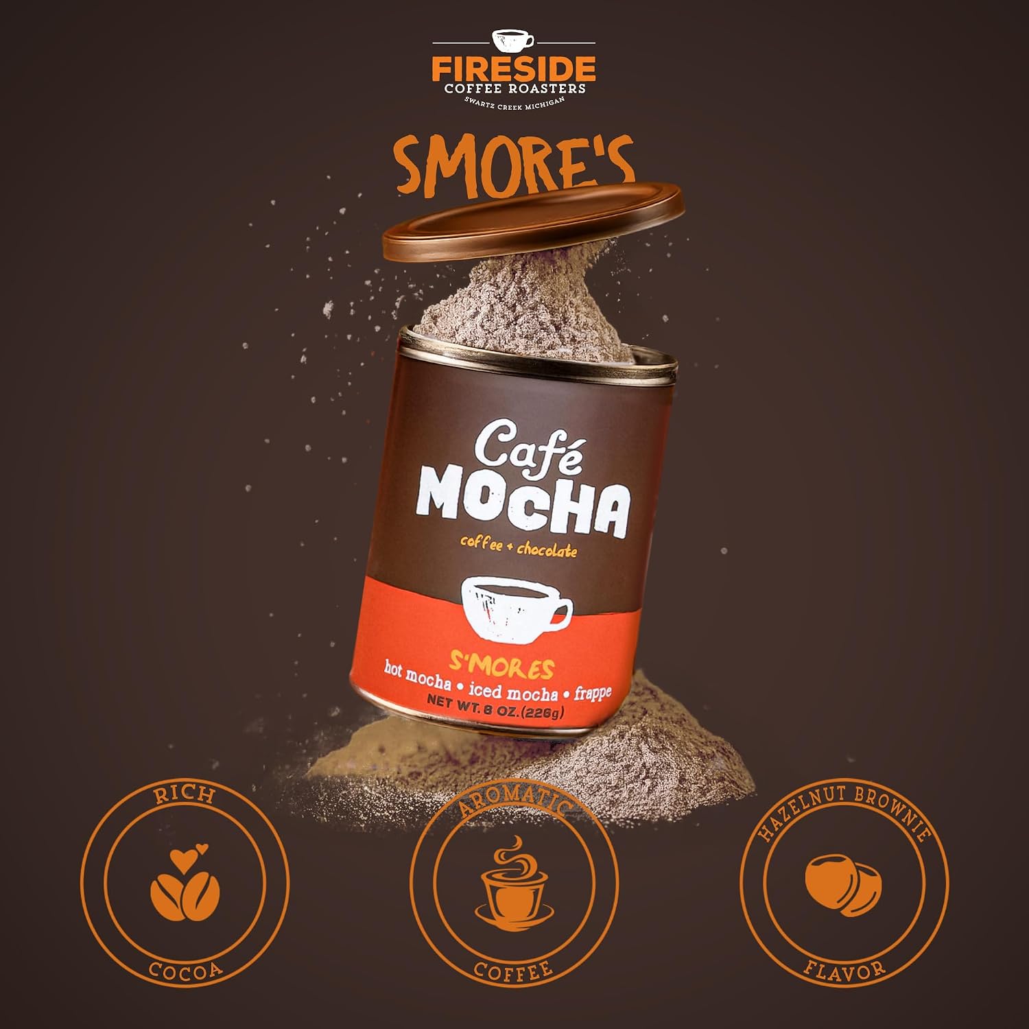 Fireside Coffee Irish Cream Cafe Mocha - Premium Instant Coffee Chocolate Blend - Versatile Caffeinated Drink Mix for Hot, Iced, Milkshake, and Mocha Frappe Mix, Only Add Water and Enjoy, 8 Ounces