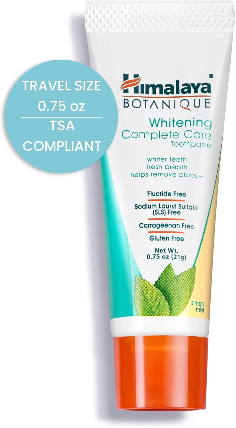 Himalaya Botanique Whitening Complete Care Toothpaste, Teeth Whitening, Fights Plaque, Fluoride Free, No Artificial Flavors, SLS Free, Cruelty Free, Foaming, Simply Mint Flavor, 5.29 Oz, 4 Pack