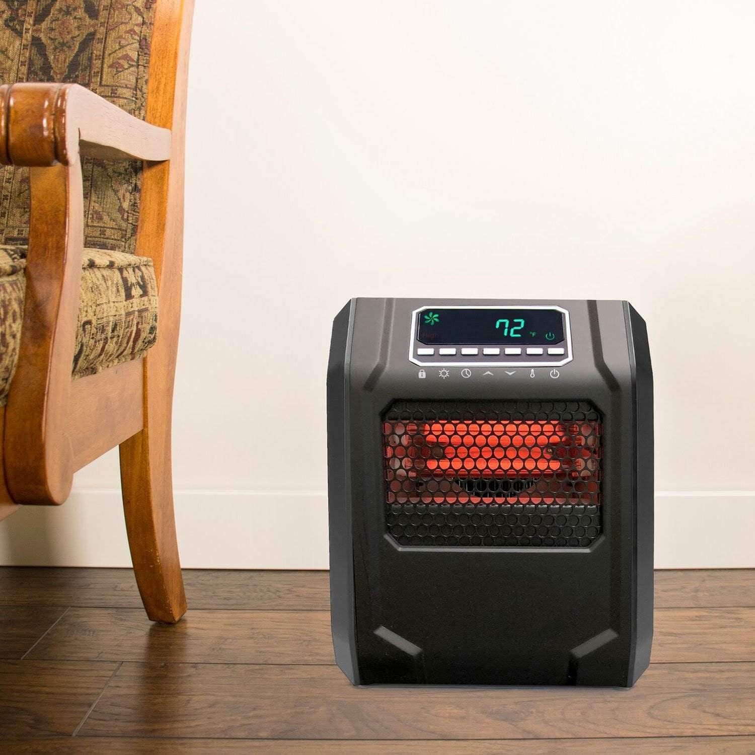 LIFESMART GLOBAL 1500 Watt 4 Element Portable Electric Infrared Quartz Bulb Room Heater for Indoor Use with 3 Heat Settings and Digital Panel - Black
