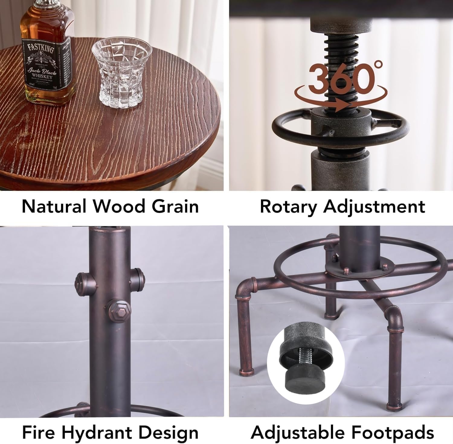 Topower Industrial Bar Table 32.3-38.2" Adjustable Pub Table Kitchen Dining Coffee Bistro Table (Red)
