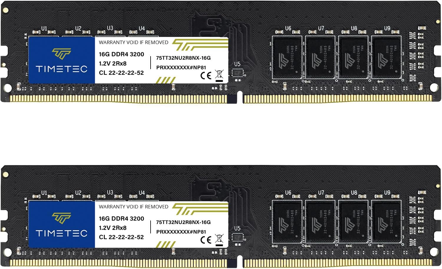 Timetec 16GB KIT (2x8GB) DDR4 3200MHz (PC4-3200AA) PC4-25600 UDIMM Desktop RAM – 288-Pin 1.2V CL22 Non-ECC Unbuffered DIMM Memory Module Upgrade