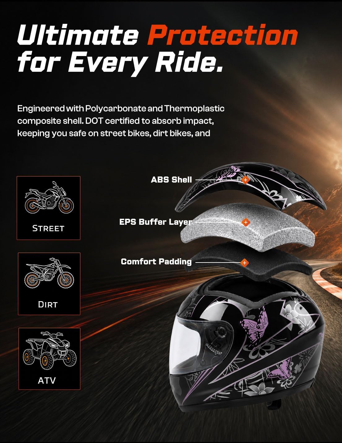 TCMT Full Face Helmet for Adult Men & Women, DOT Approved