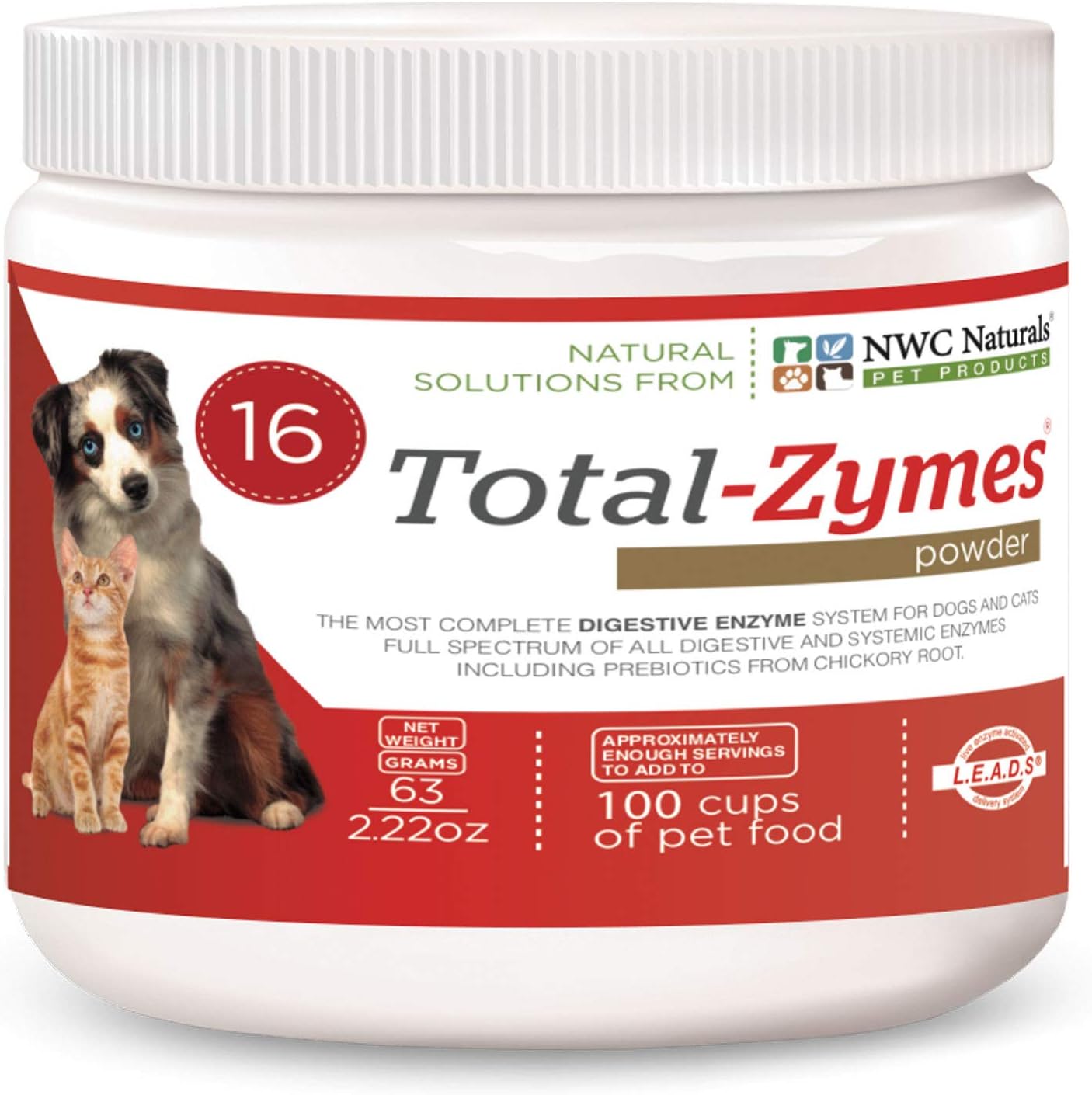 Total-Zymes Digestive Enzymes for Dogs and Cats, 8 oz. Powder | Unflavored Daily Powder, Mix 1 Scoop per Cup of Food, 16 Plant-Based Enzymes and Prebiotic Support Digestion and Absorption