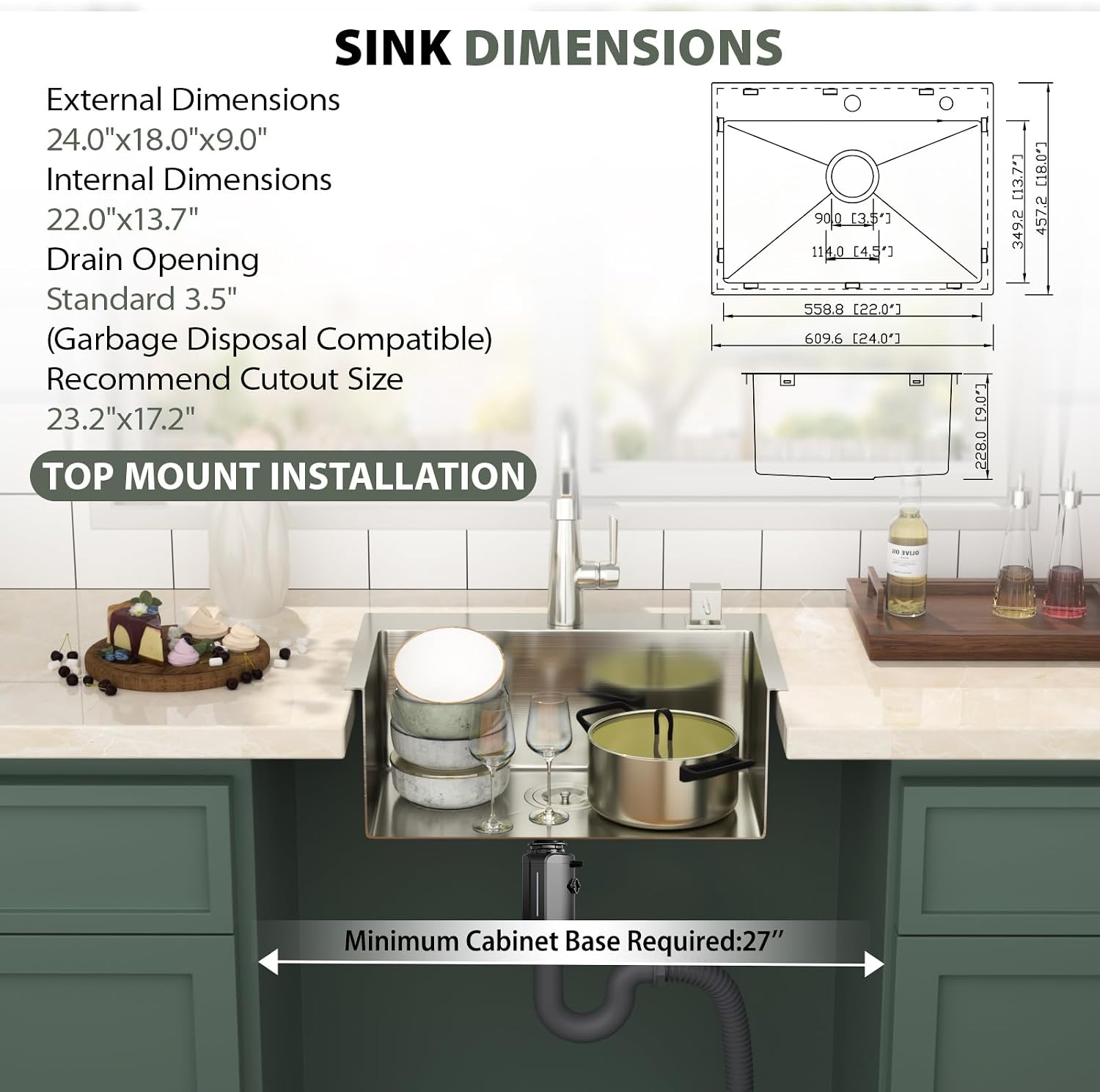 Mocoloo 13 Inch Drop in Bar Sink - 13" x 15" Small Kitchen Sink T304 Stainless Steel Handmade Single Bowl Round Corner Topmount Wet Bar Sink for