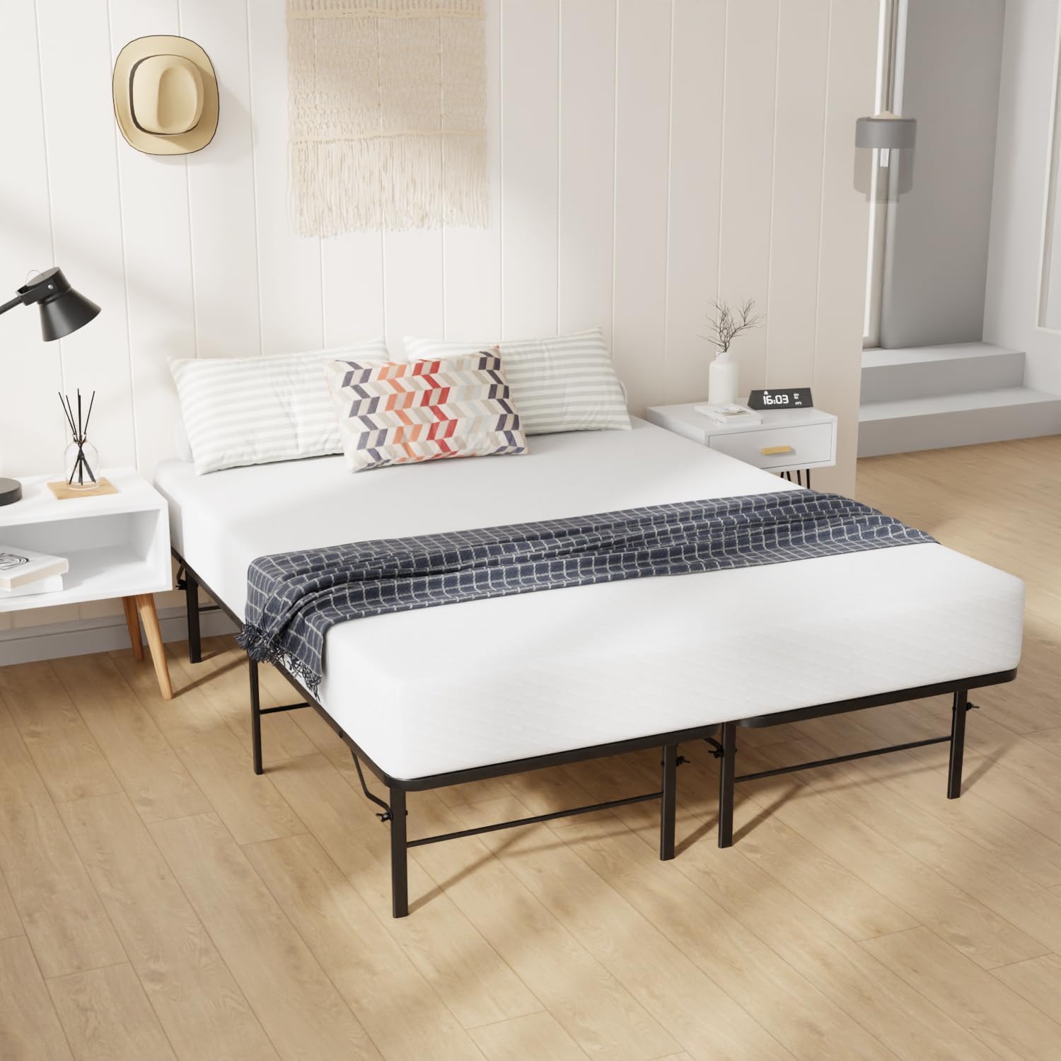 BestMassage | Twin Bed Frame | Metal | Heavy Duty Steel Slats with 6 Legs | Foldable | Sturdy, No Box Spring Needed | Easy to Assemble with Under-Bed Storage | Furniture for Home, Dorms
