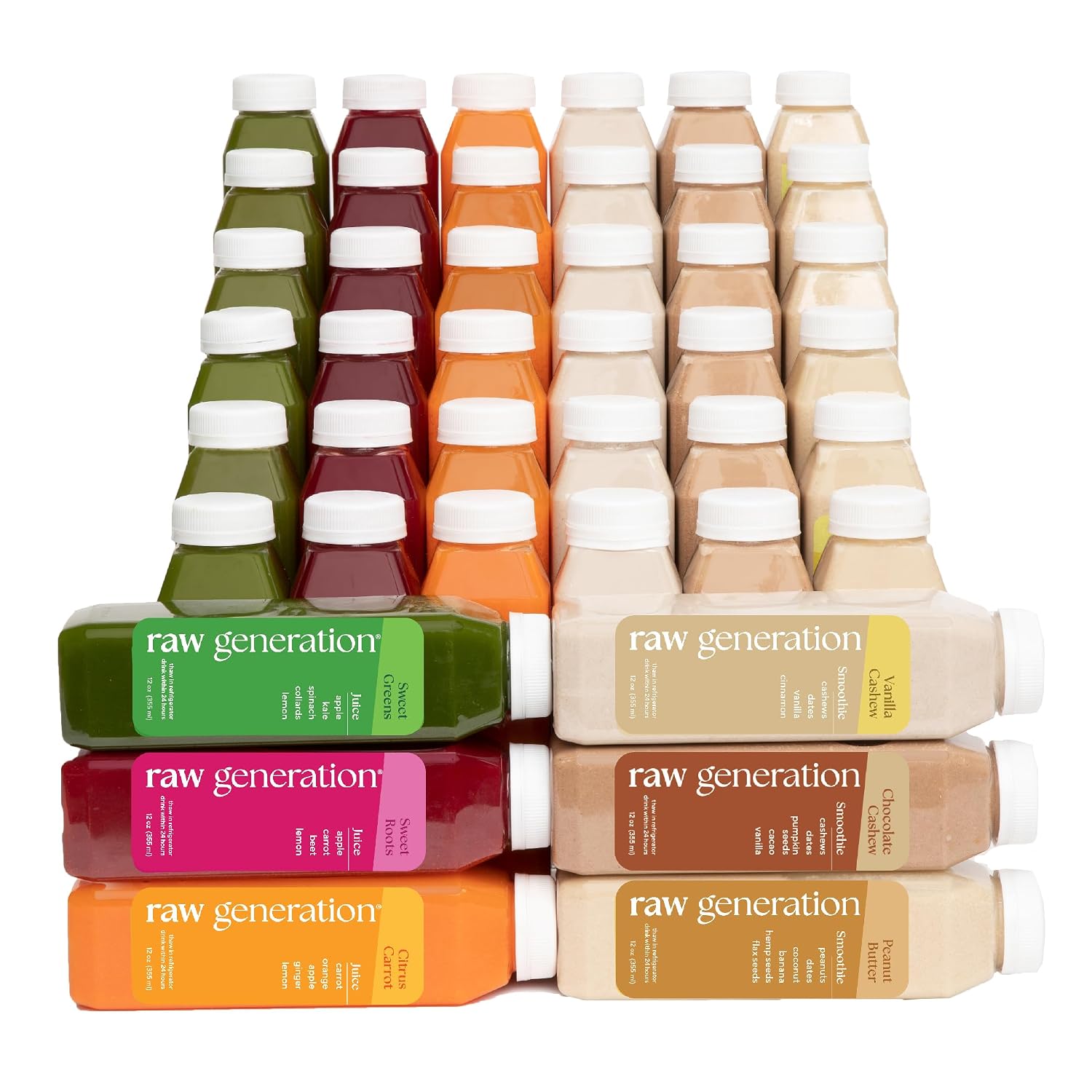 Raw Generation 3-Day Protein Juice and Smoothie Cleanse, 18-Bottle Pack | Plant-based lean muscle support, workout nutrition, 38g daily protein, steady energy, cravings support & easy reset routine