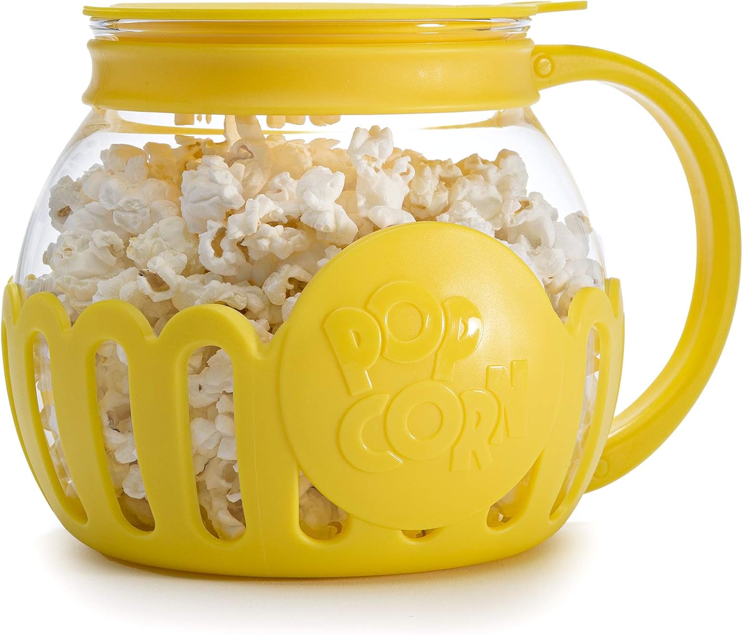 Ecolution Patented Micro-Pop Microwave Popcorn Popper with Temperature Safe Glass, 3-in-1 Lid Measures Kernels and Melts Butter, Made Without BPA, Dishwasher Safe, 3-Quart, Red