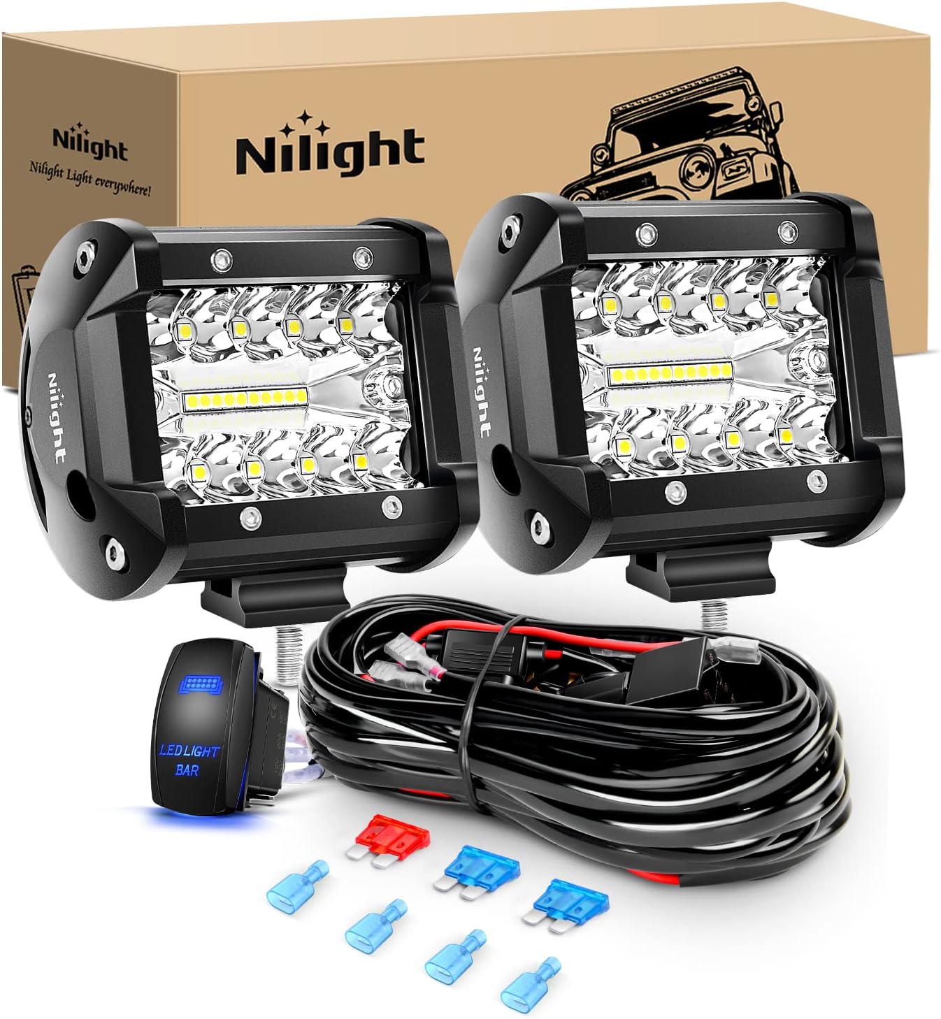 Nilight 2 Pcs 4 Inch 60W Led Pods with 2 Inch Tow Hitch Mounting Brackets Backup Reverse Lights Rear Light Bar for Pickup ATV SUV Truck Trailer Boat
