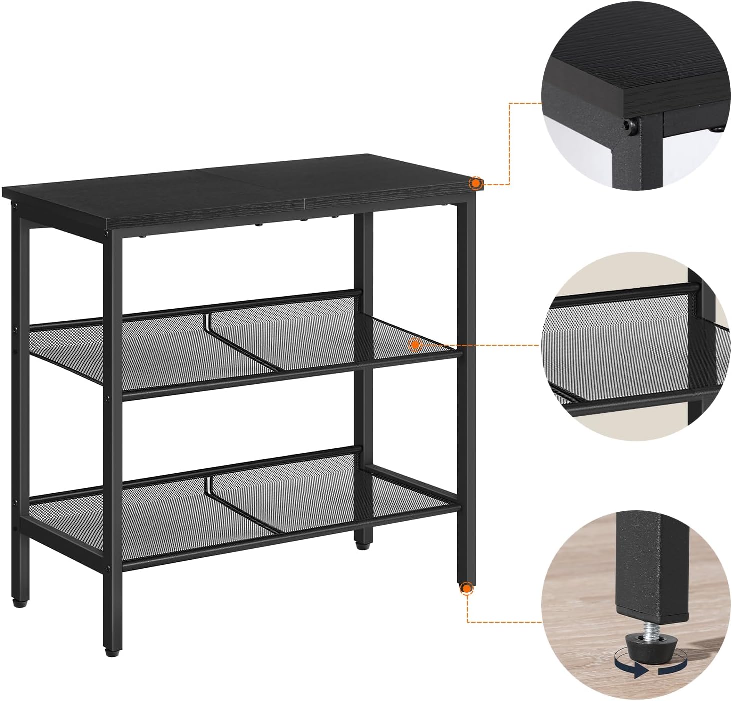 HOOBRO End Table, 3-Tier Narrow Side Table, Nightstand with 2 Flat or Slant Adjustable Shelves for Small Spaces, Hallway, Living Room, Bedroom, Sturdy