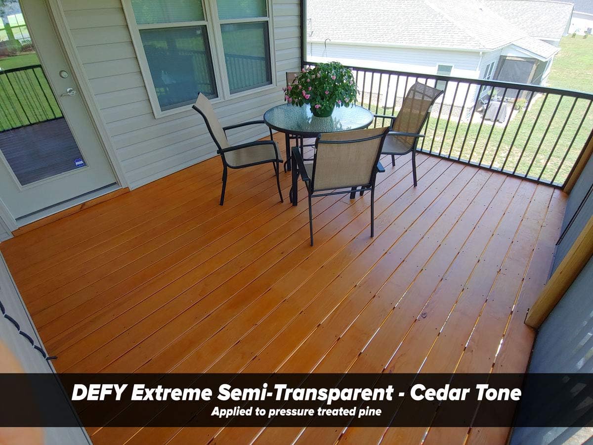 DEFY Extreme Wood Stain and Sealer in One - 1 Gallon Semi-Transparent Waterproof Coating for All Wood Types - Cedar Tone