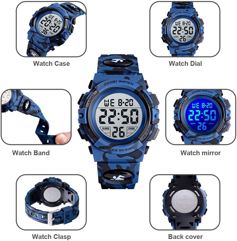 cofuo Kids Digital Watch for Boys Girls, Boys Watches Ages 3-17,Sport Outdoor Watch for Kid, 50M Waterproof Analog Multifunctional Chronograph LED Alarm Stopwatch Silicone Band, Kids Gift