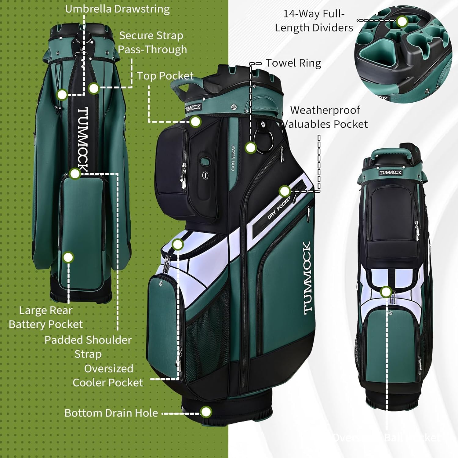 Golf Cart Bag, 14-Way Top Divider with Multiple Storage Pockets, Lightweight & Durable Golf Bag for Men, Cart-Friendly Design