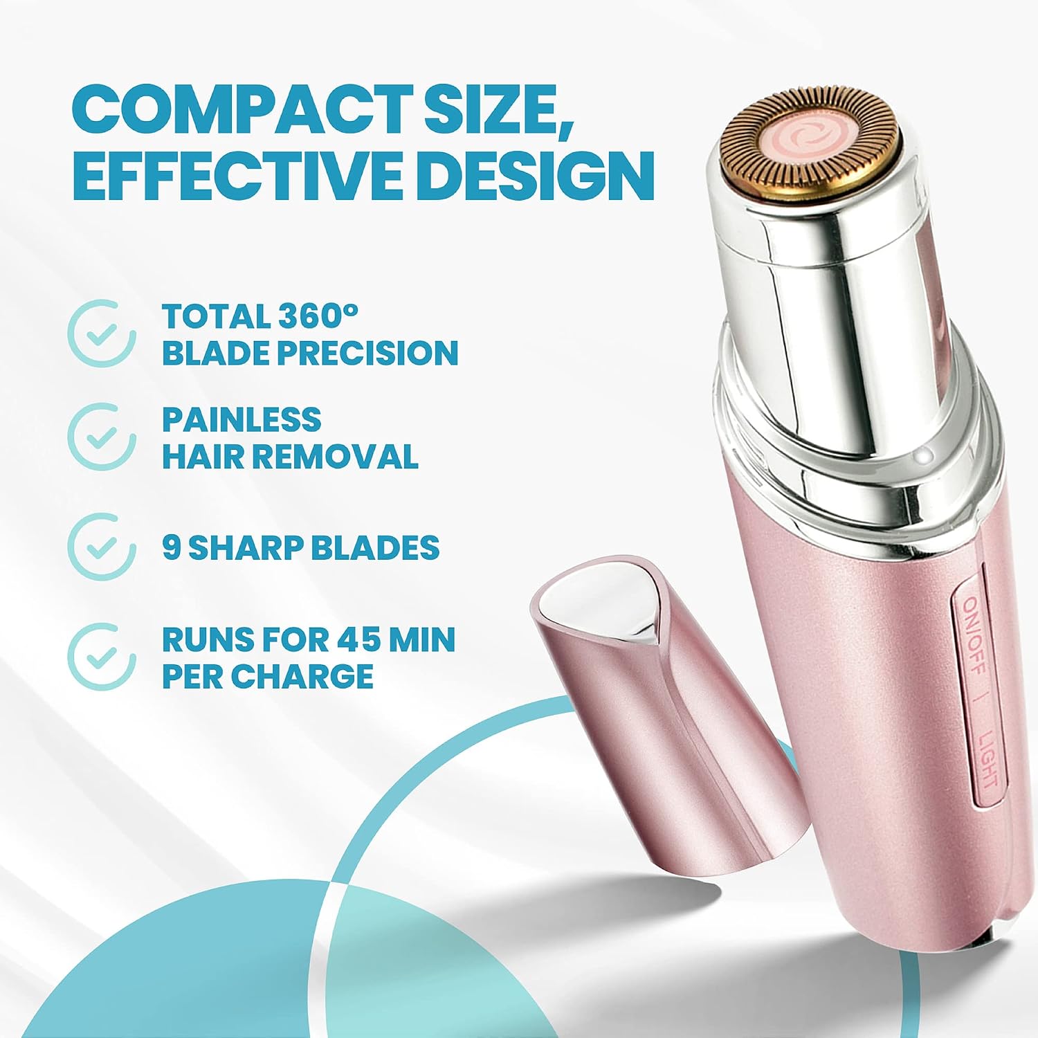 Yoove Rose Pink Rechargeable Device for Facial Hair Removal for Women - Waterproof Facial Hair Remover for Women