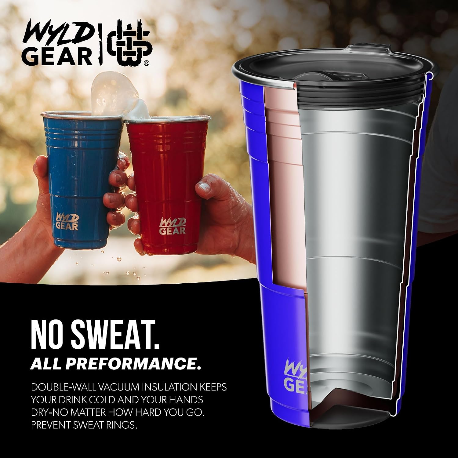 Wyld Gear Party Cup 24oz Red Stainless Steel Reusable Metal Cup with Lid
