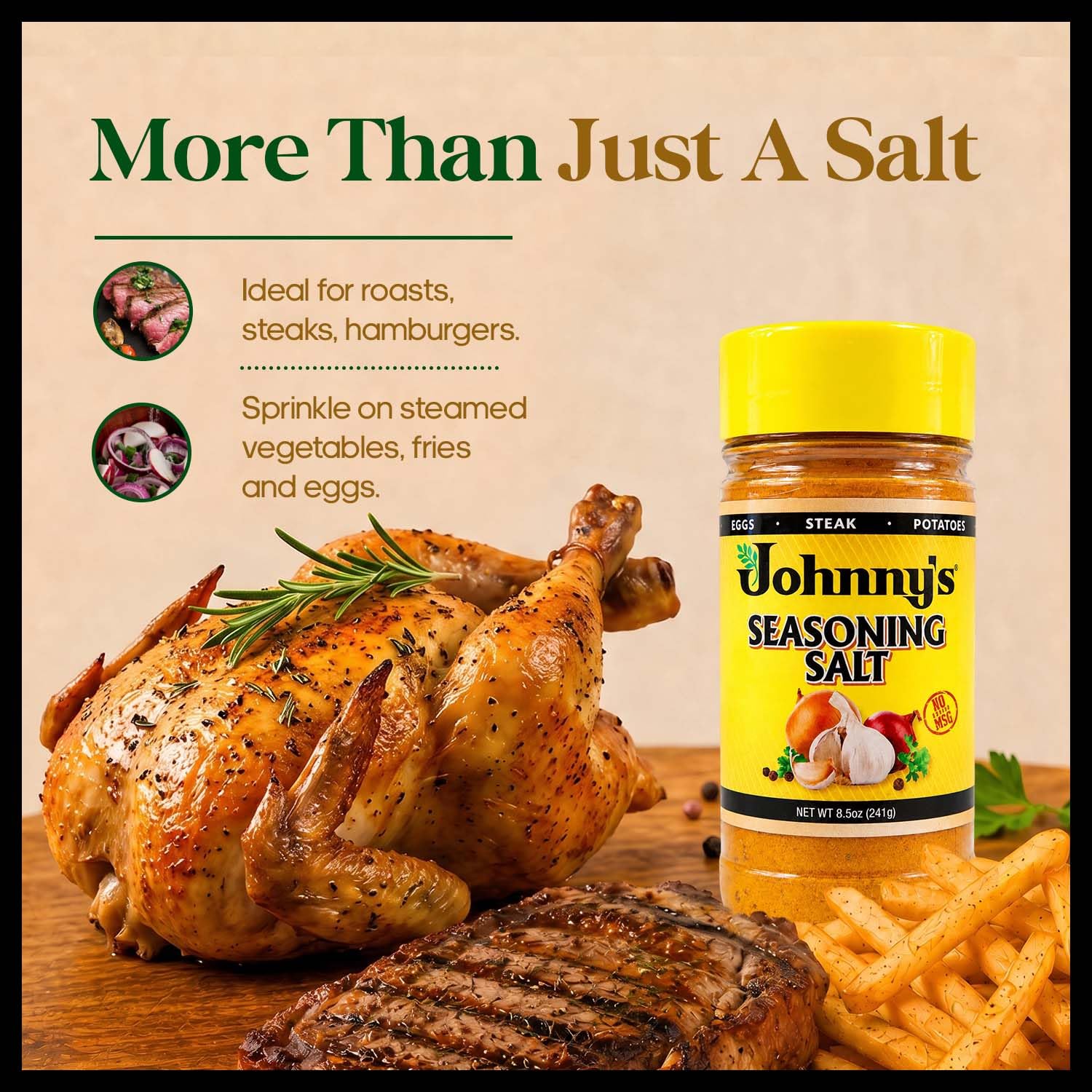 Johnny's - Fine Seasoning Salt - 8.5 oz | Classic All-Purpose Seasoning, Great For Meats, Vegetables, Fries, Soups, Grilling