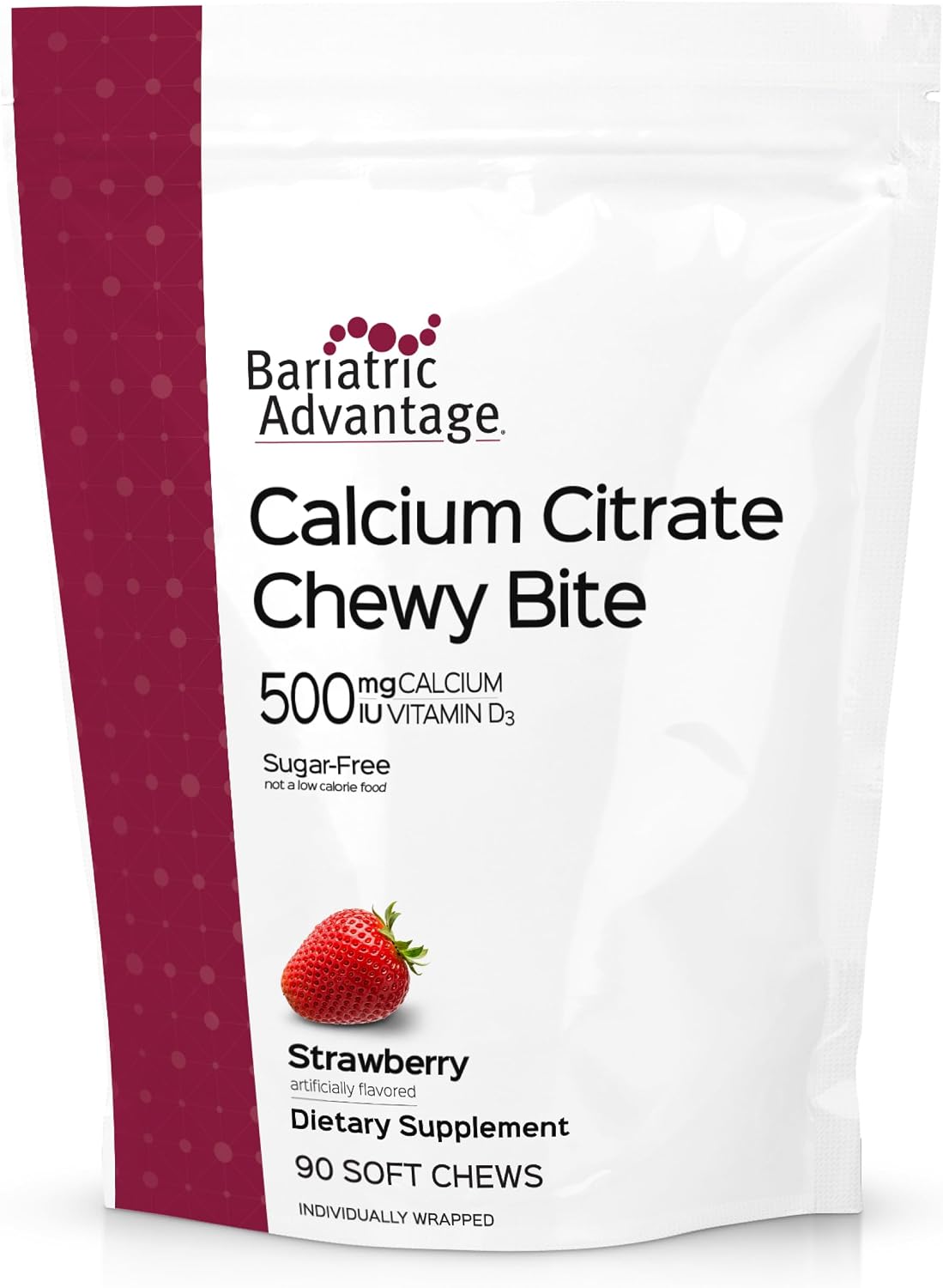 Bariatric Advantage Calcium Citrate Chewy Bites 500 mg - Highly Absorbable & Digestible - Vitamin D3 - Easily Chewable Calcium Supplement - Caramel Flavor - 90 Count