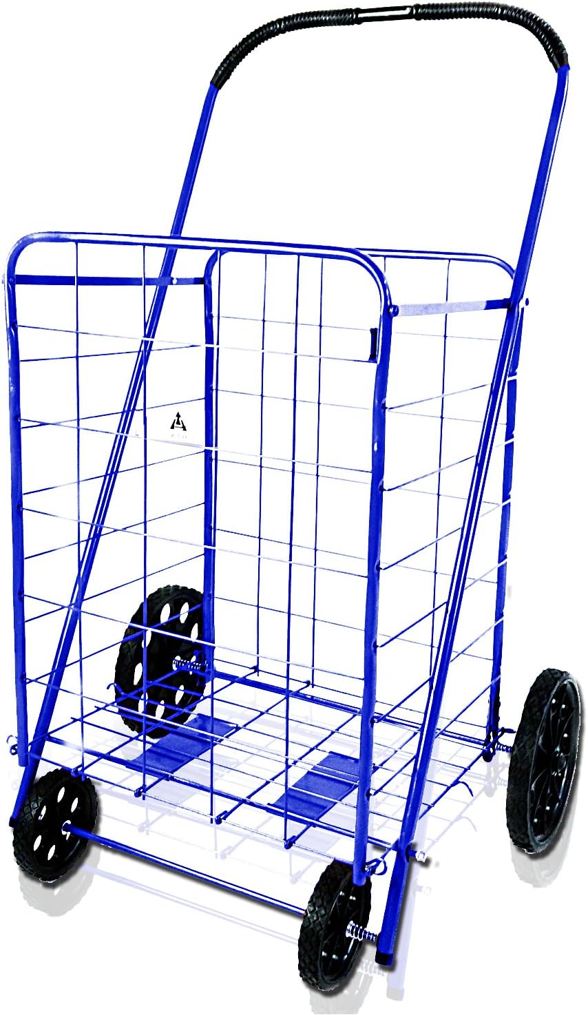 ATH Large Deluxe Rolling Utility / Shopping Cart - Stowable Folding Heavy Duty Cart with Rubber Wheels For Haul Laundry, Groceries, Toys, Sports Equipment, Red