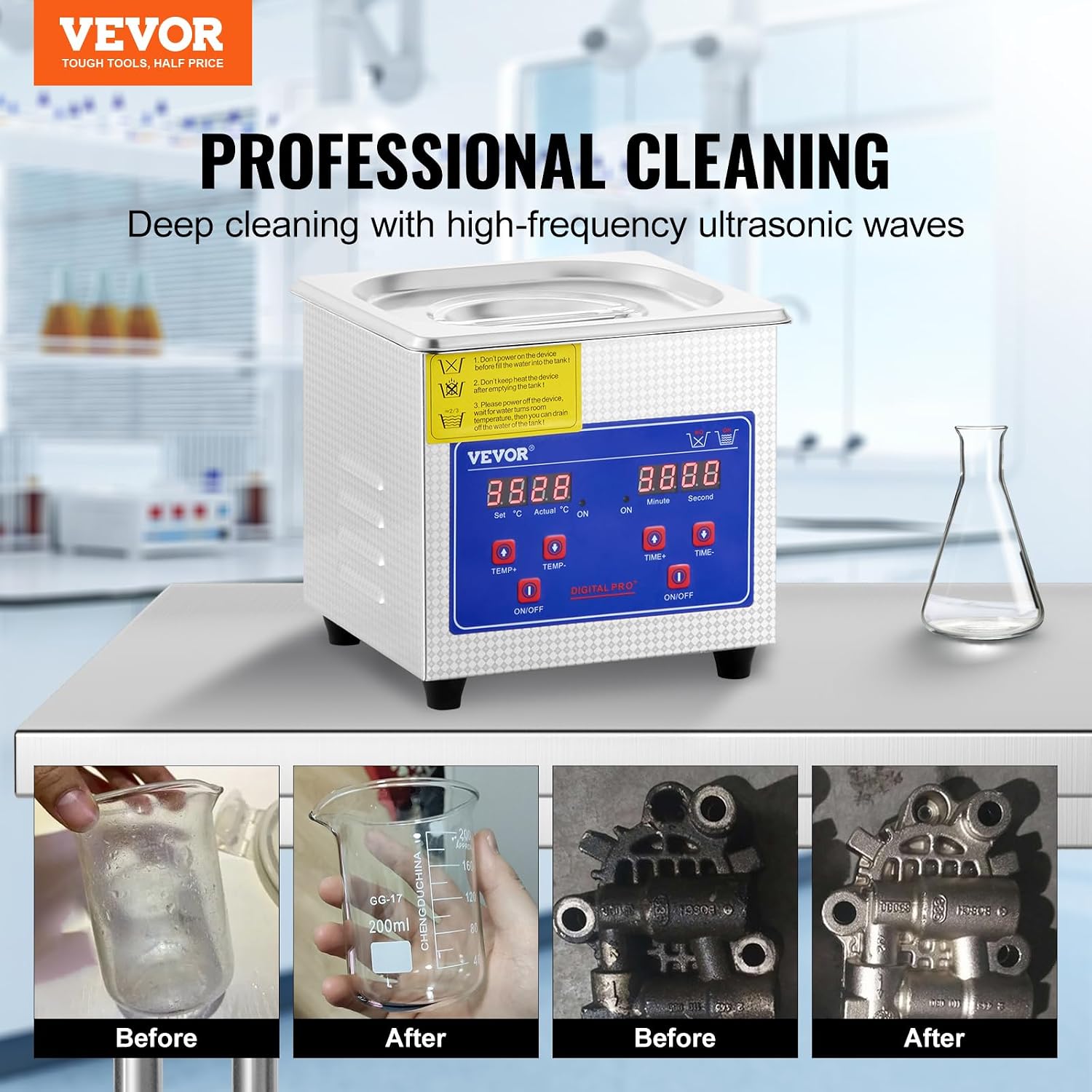VEVOR 6L Commercial Sonic Cleaner, 40kHz Professional Cleaning Machine with Digital Timer & Heater, 110V - Ideal for Watches, Instruments, and Industrial Parts, FCC/CE/RoHS Certified | with Digital Timer and Heater, 110V, for Watch, Instruments, and Indu…