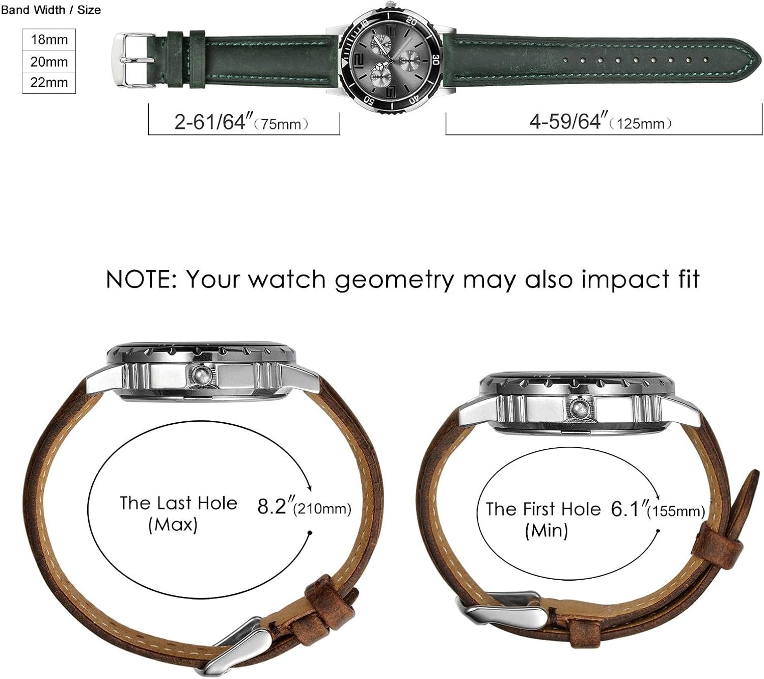 BISONSTRAP Watch Strap, Vintage Leather Replacement Bracelet, Band Width-14mm 15mm 16mm 17mm 18mm 19mm 20mm 21mm 22mm 23mm 24mm