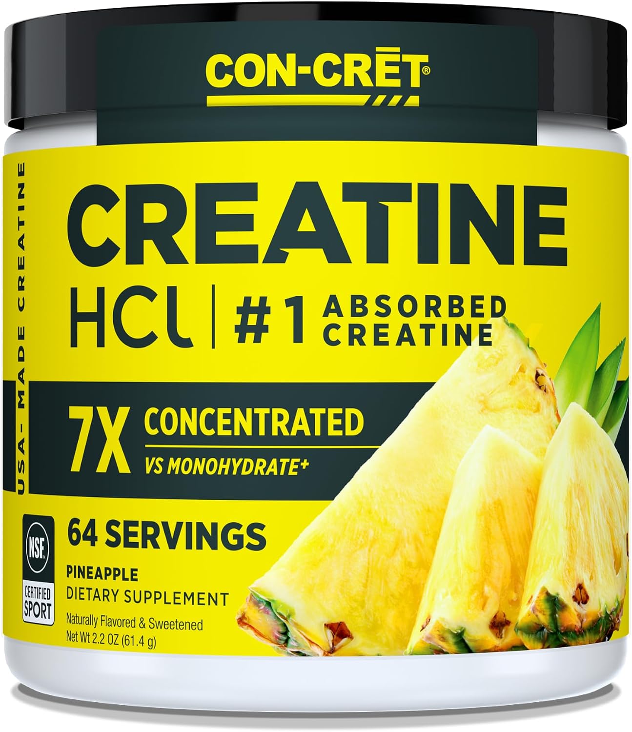 CON-CRET Creatine HCl Powder for Women and Men, Unflavored, 64 Servings | No Bloating or Water Retention, Muscle, Strength & Cognitive Support, USA Made, NSF Certified