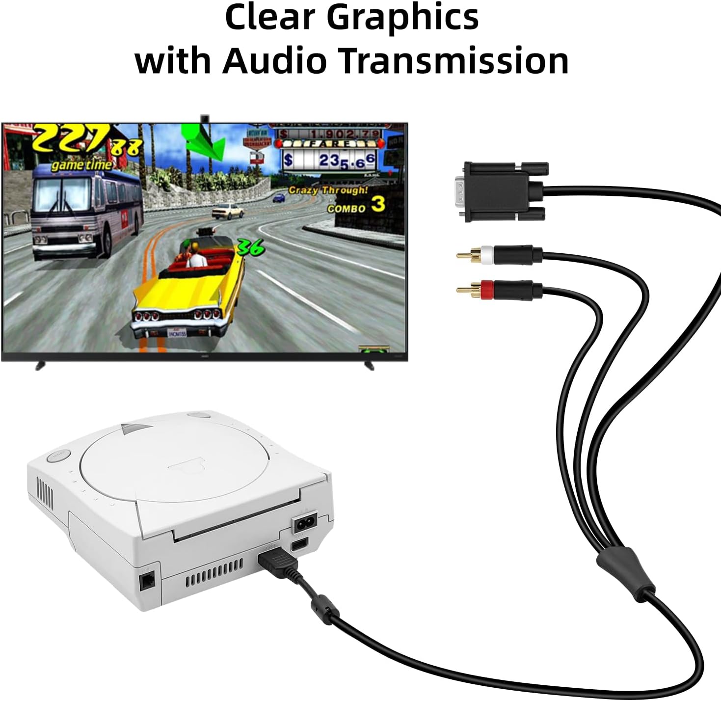 Mcbazel VGA AV Audio Video Cable for Sega Dreamcast