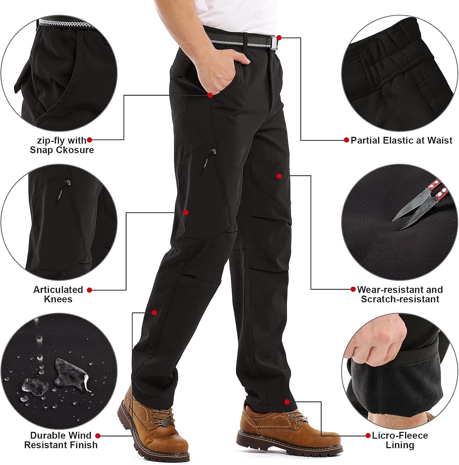Men's Waterproof Pants Fleece Lined Insulated Winter Hiking Ski Snow Pants