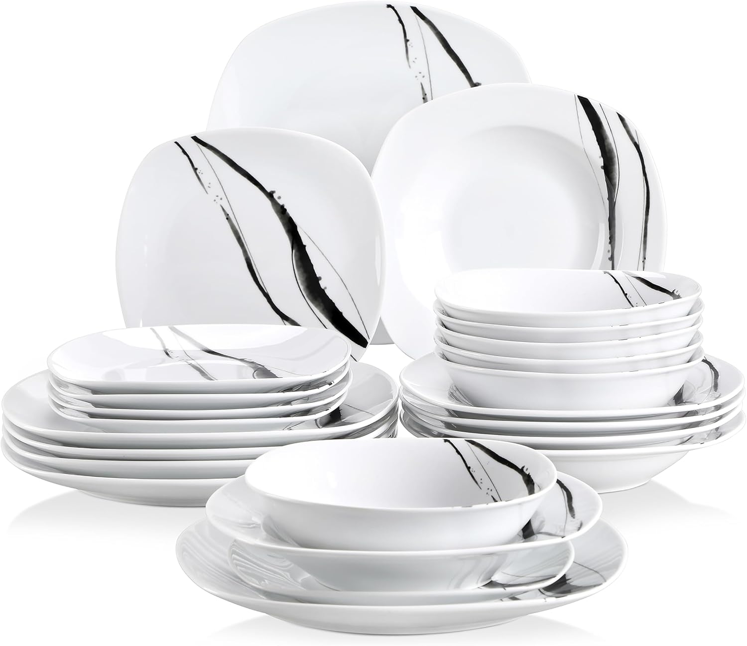 VEWEET 30 PCS Ceramic Dinnerware Sets for 6, Pink Floral Dish Set, ANNIE | Porcelain Dinner Set Including Dessert Plates, Soup Plates, Dinner Plates, Cups & Saucers, Microwave & Dishwasher Safe