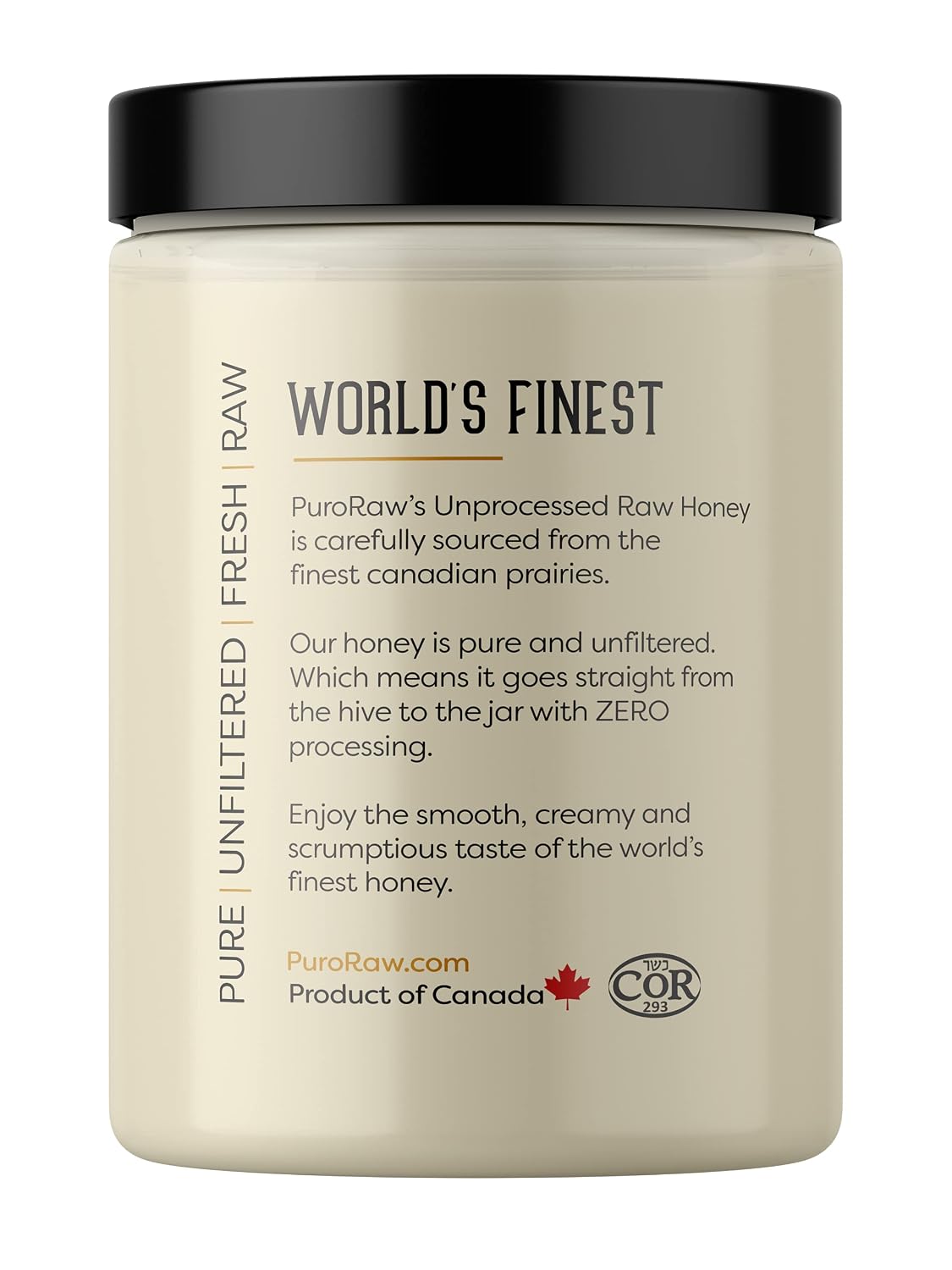 Organic Raw Honey, Pure Unfiltered Raw White Honey from the Canadian Prairies by PuroRaw, Kosher, 17.5oz