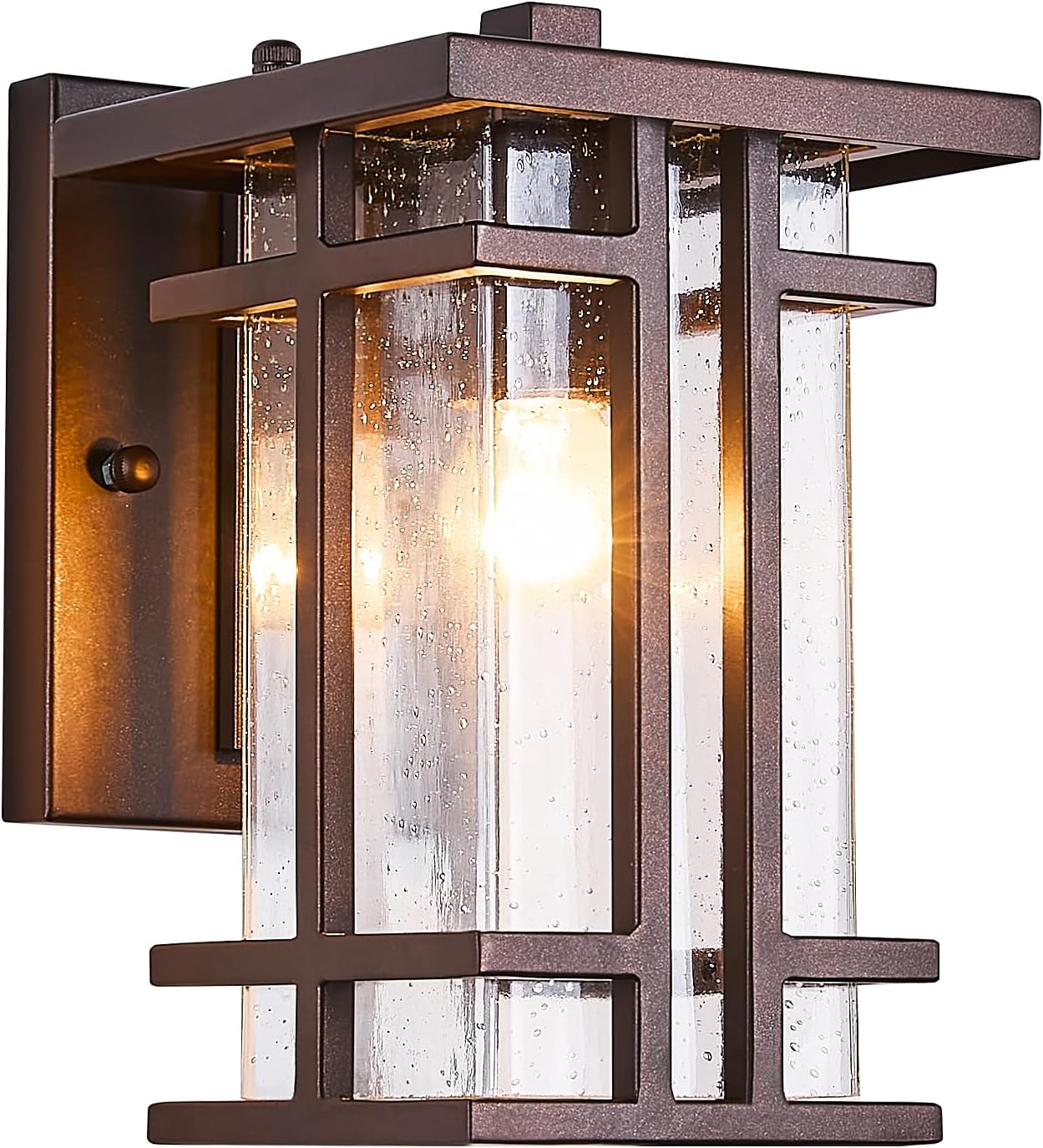 Rustic Dusk to Dawn Outdoor Wall Light Fixture 13.8"H Waterproof Exterior Wall Sconces Black Metal with Seeded Glass Sensor Outdoor Wall Lantern for
